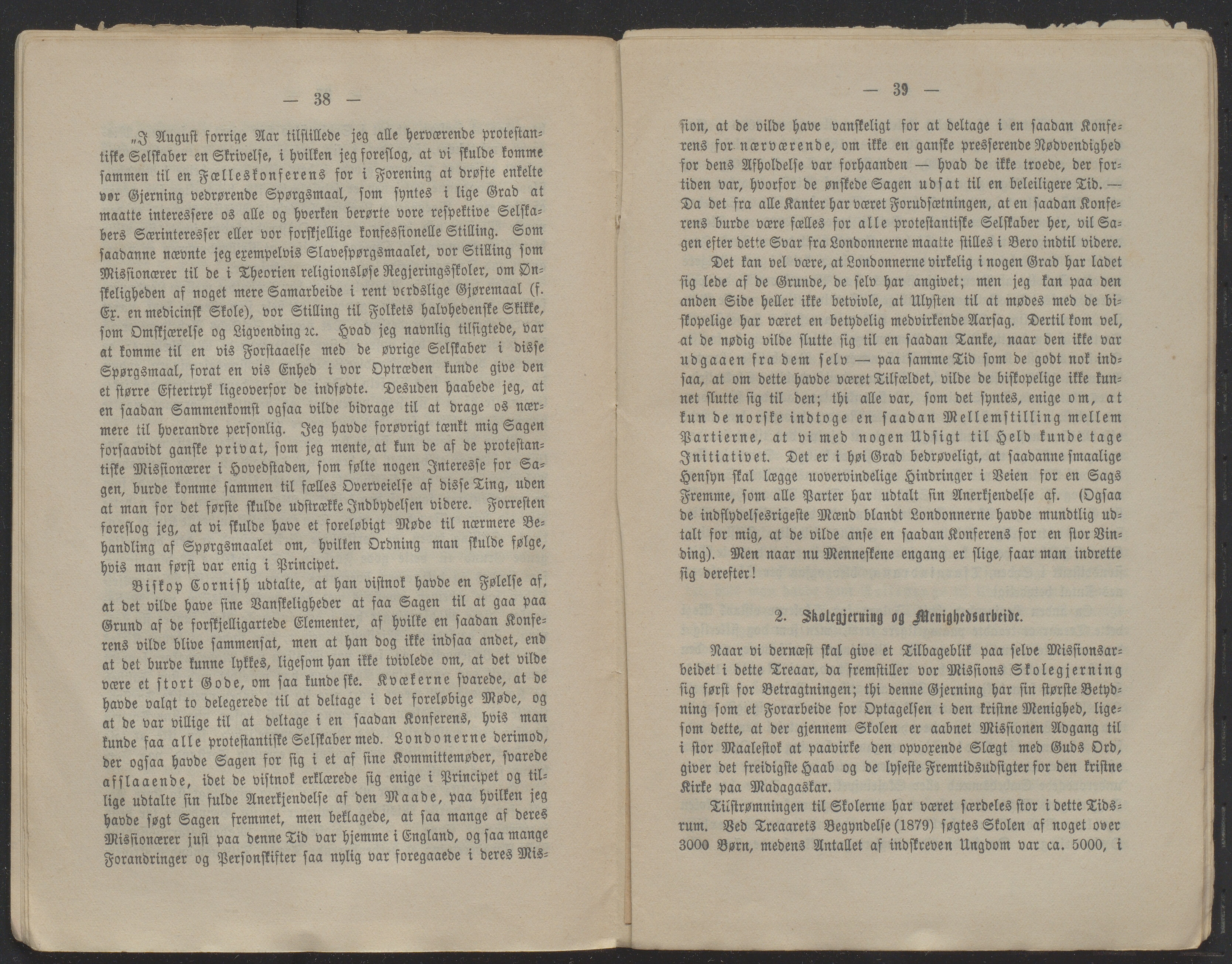 Det Norske Misjonsselskap - hovedadministrasjonen, VID/MA-A-1045/D/Db/Dba/L0338/0009: Beretninger, Bøker, Skrifter o.l   / Årsberetninger 40. , 1882, p. 38-39