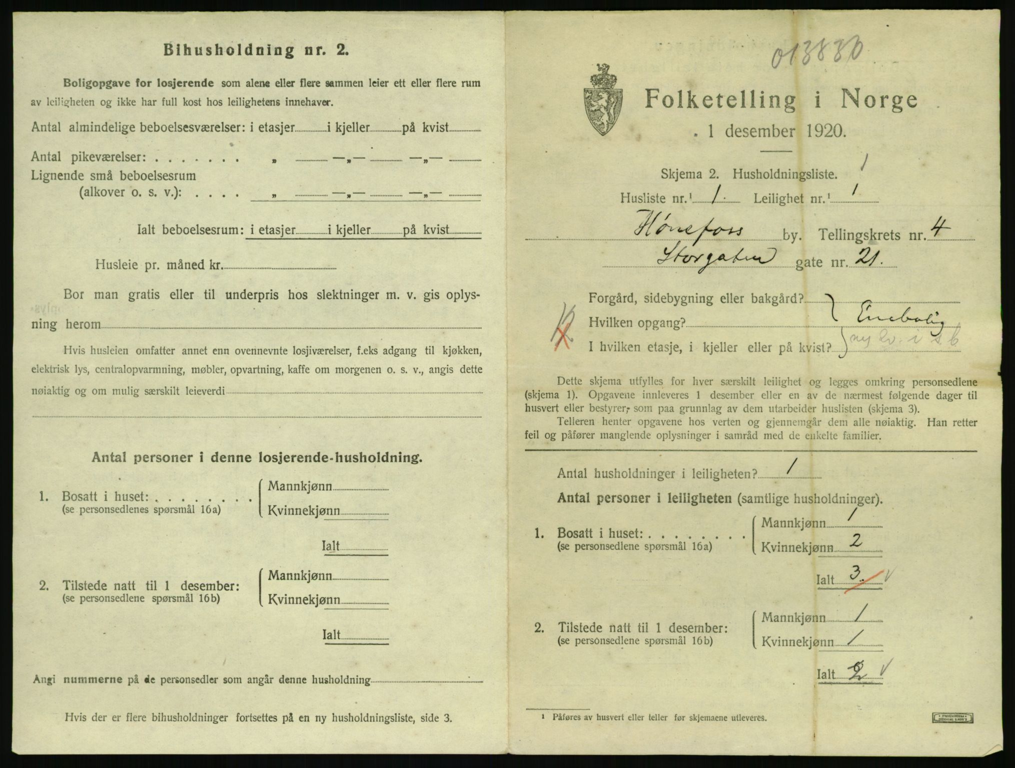 SAKO, 1920 census for Hønefoss, 1920, p. 1664