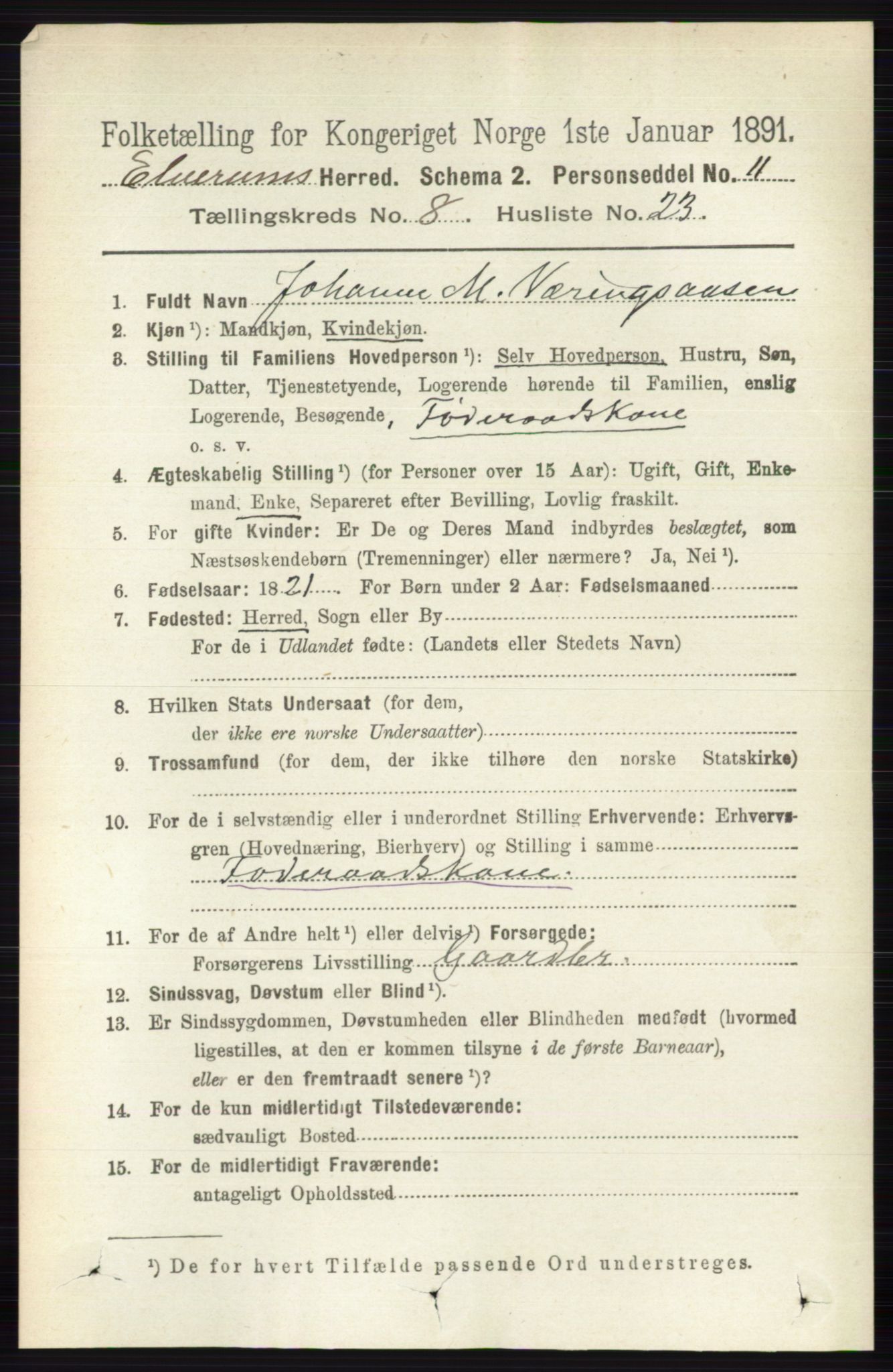 RA, 1891 census for 0427 Elverum, 1891, p. 7184