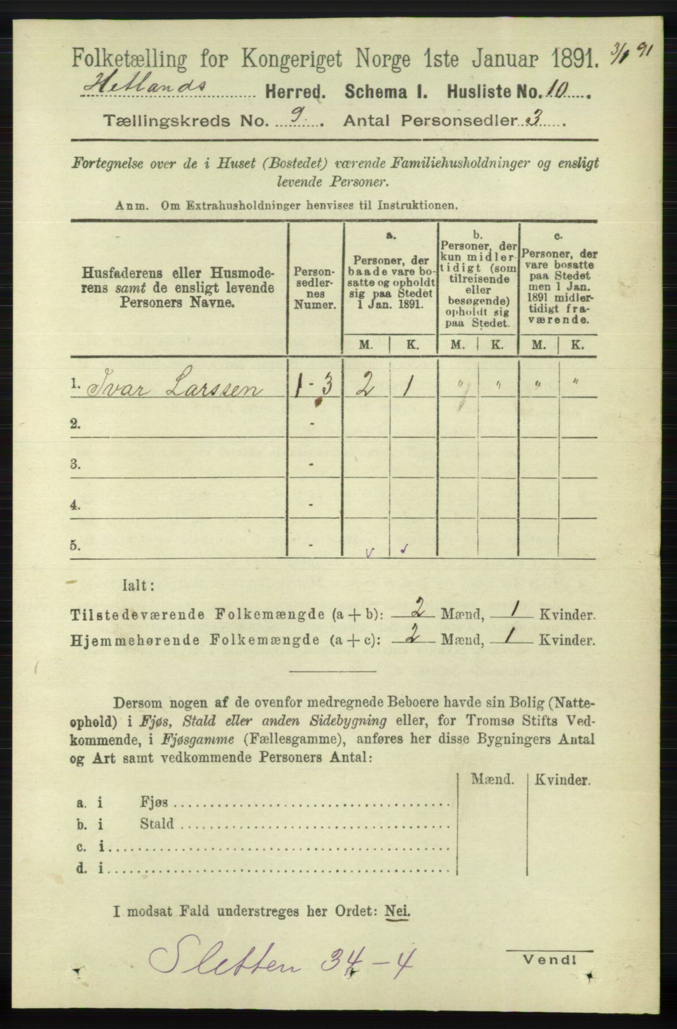 RA, 1891 census for 1126 Hetland, 1891, p. 5015