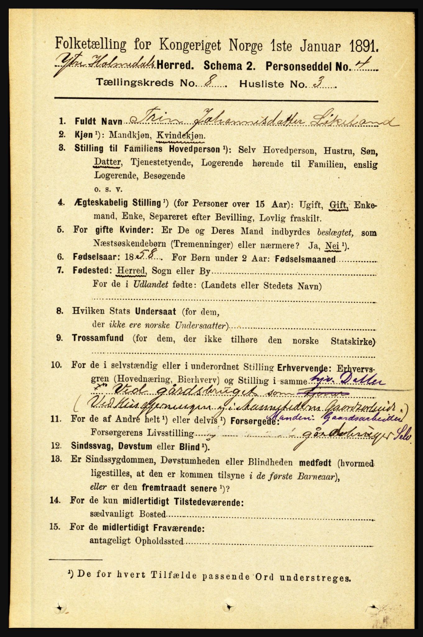 RA, 1891 census for 1429 Ytre Holmedal, 1891, p. 1774