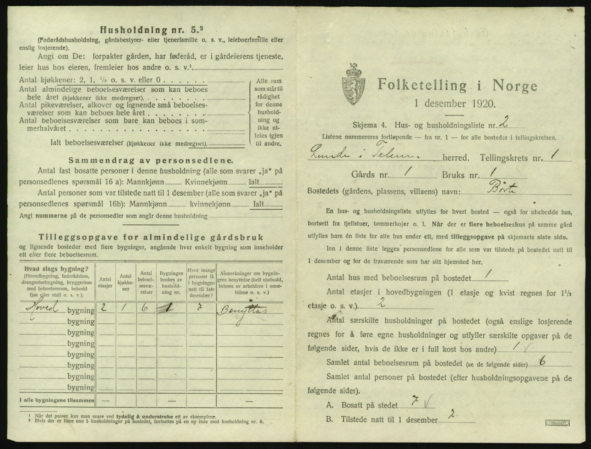 SAKO, 1920 census for Lunde, 1920, p. 45