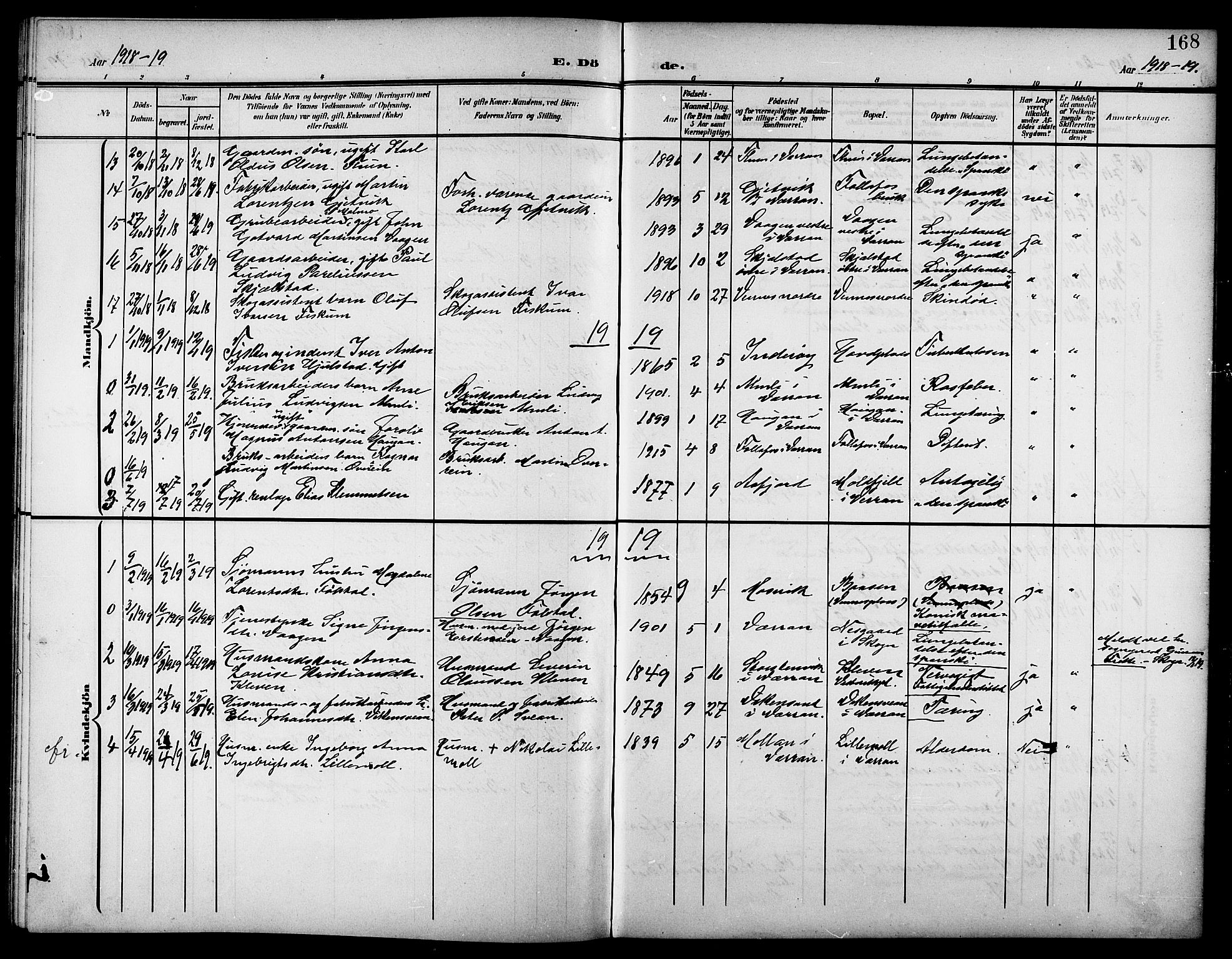 Ministerialprotokoller, klokkerbøker og fødselsregistre - Nord-Trøndelag, SAT/A-1458/744/L0424: Parish register (copy) no. 744C03, 1906-1923, p. 168