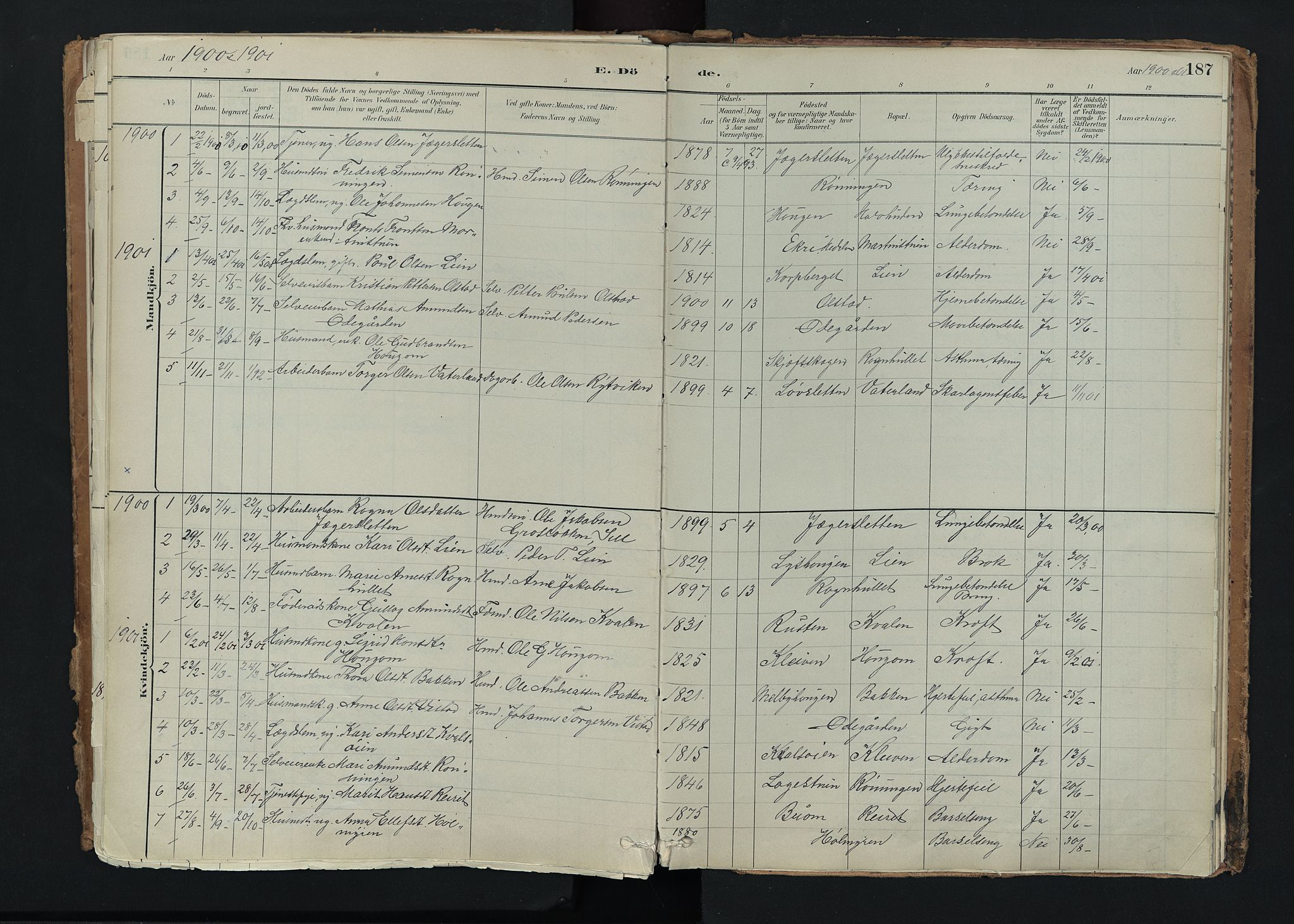 Nord-Fron prestekontor, SAH/PREST-080/H/Ha/Haa/L0005: Parish register (official) no. 5, 1884-1914, p. 187