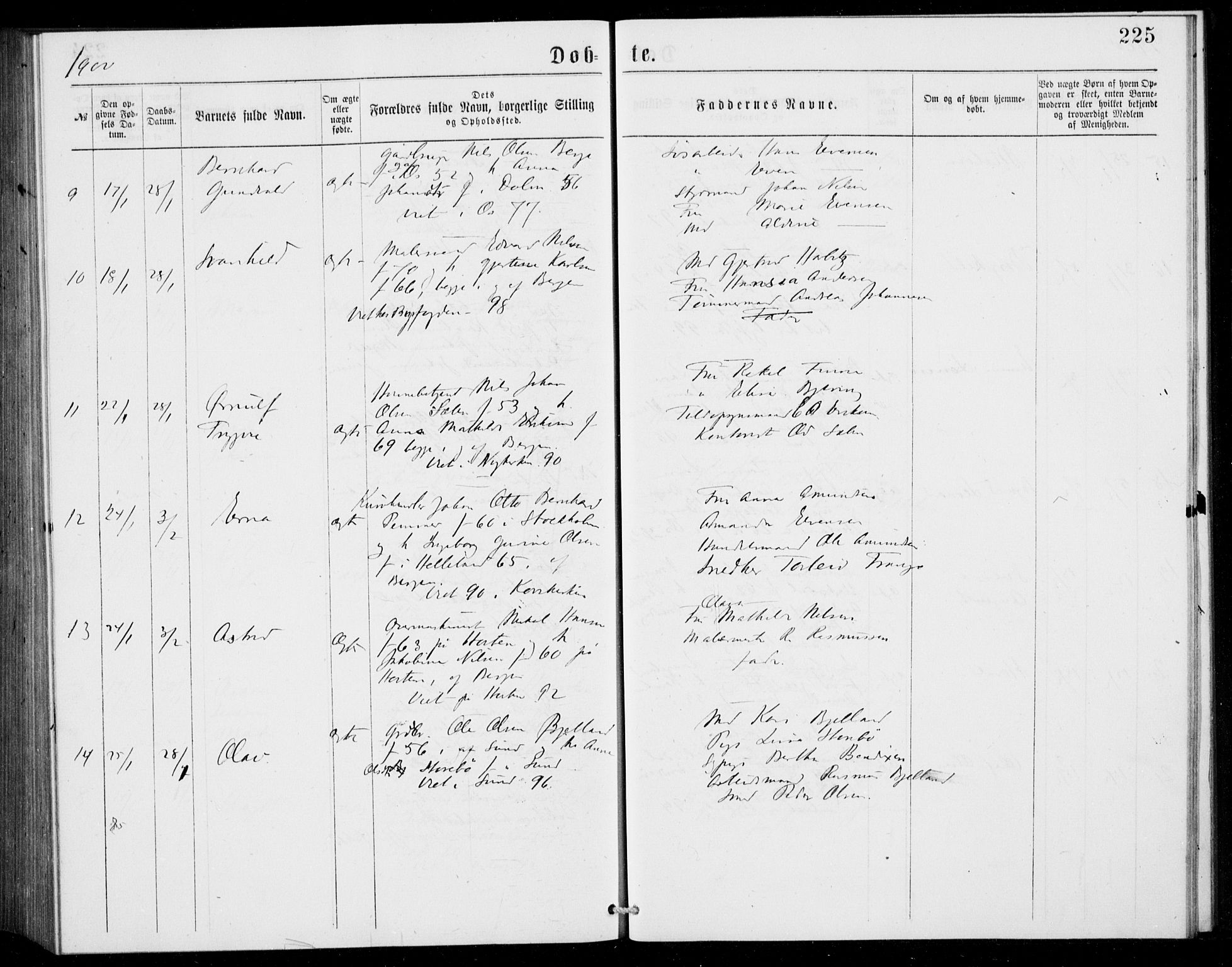 Fødselsstiftelsens sokneprestembete, ført av overlegen*, SAB/-: Parish register (official) no. A 2, 1884-1900, p. 225