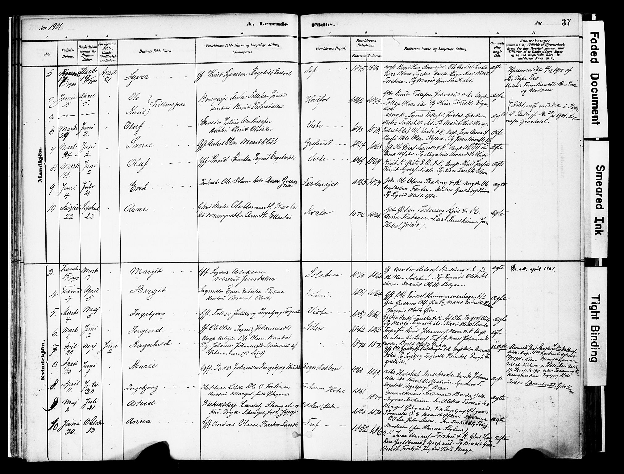 Vestre Slidre prestekontor, SAH/PREST-136/H/Ha/Haa/L0006: Parish register (official) no. 6, 1881-1912, p. 37