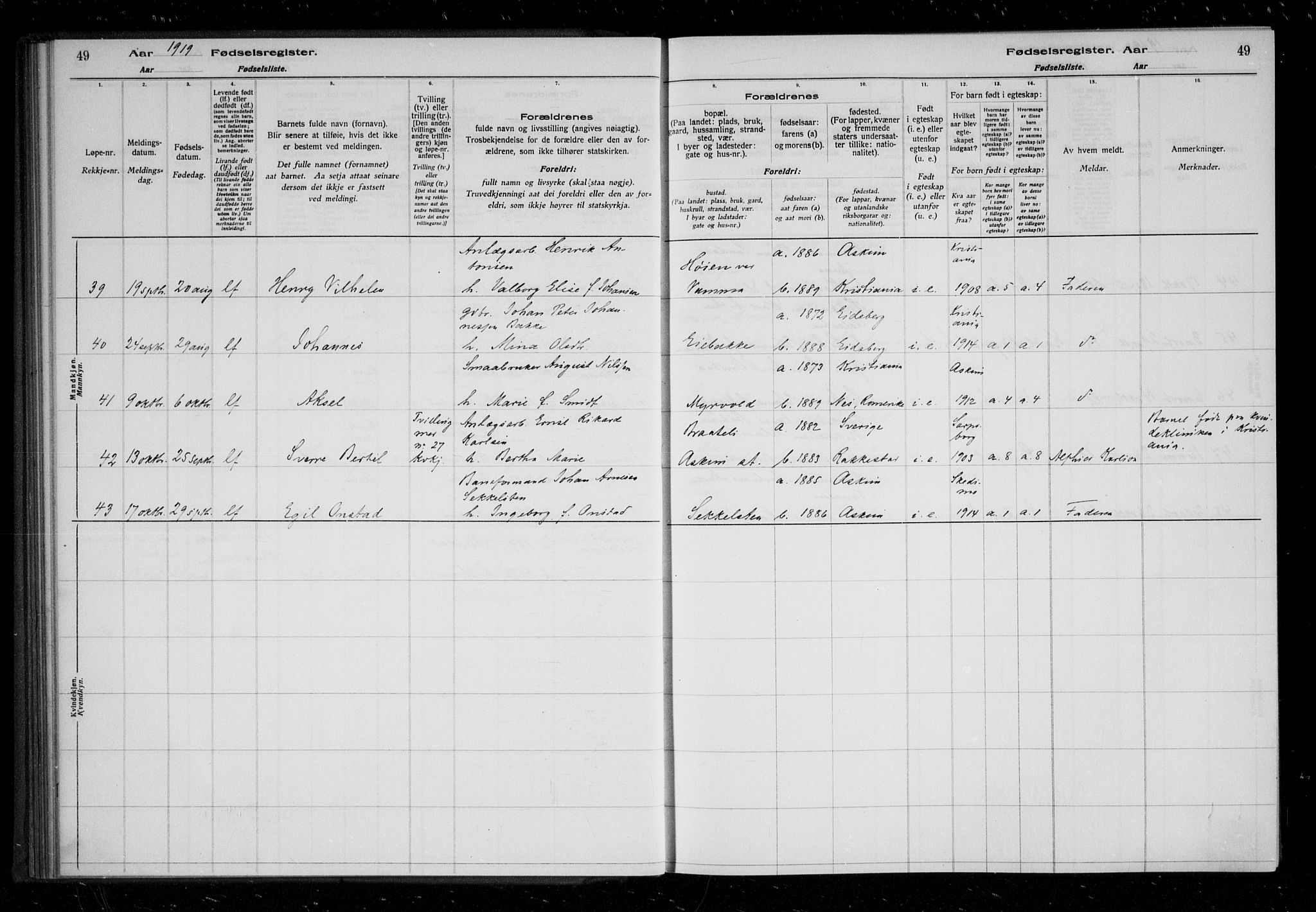 Askim prestekontor Kirkebøker, SAO/A-10900/J/Ja/L0001: Birth register no. 1, 1916-1929, p. 49