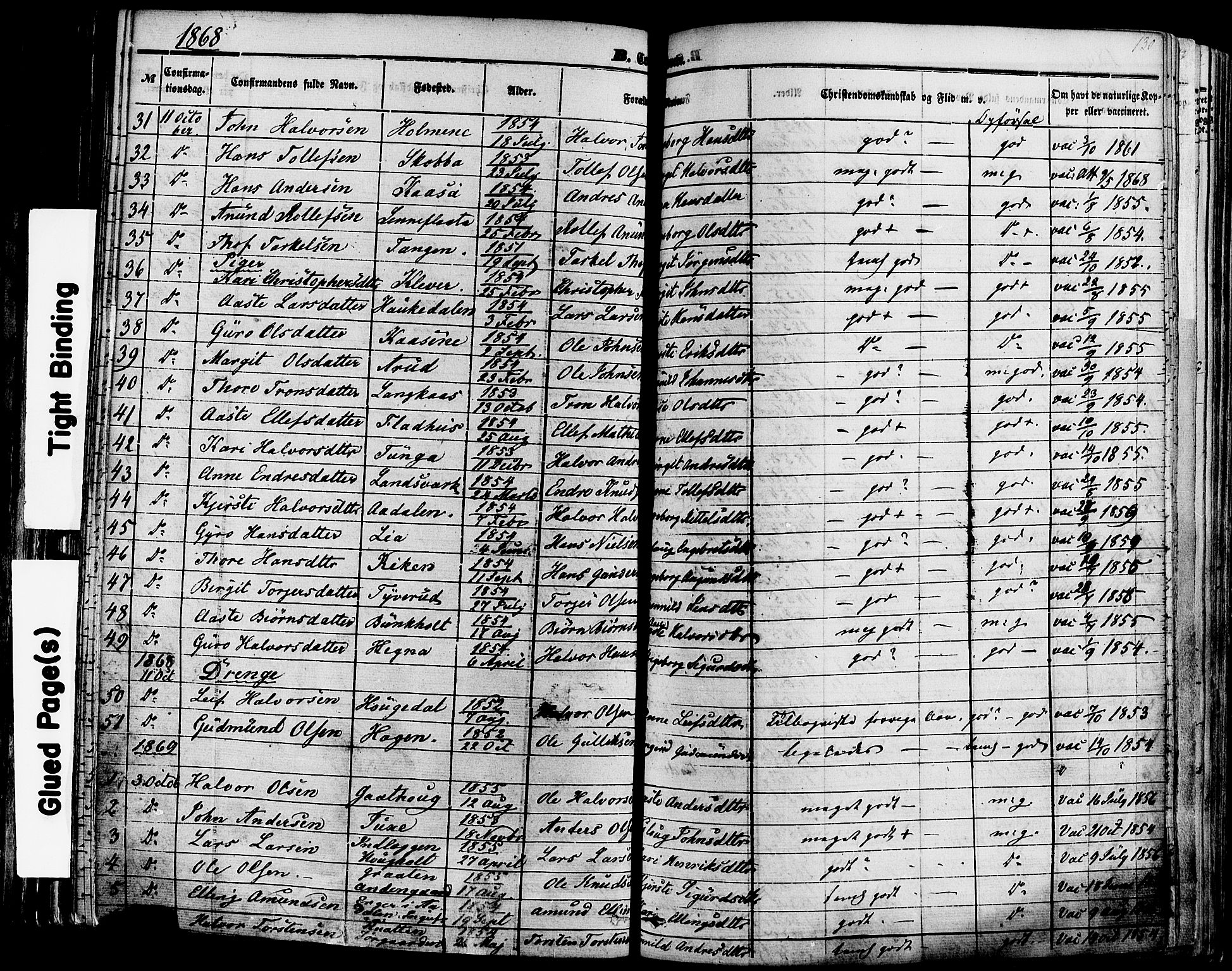 Sauherad kirkebøker, AV/SAKO-A-298/F/Fa/L0007: Parish register (official) no. I 7, 1851-1873, p. 130