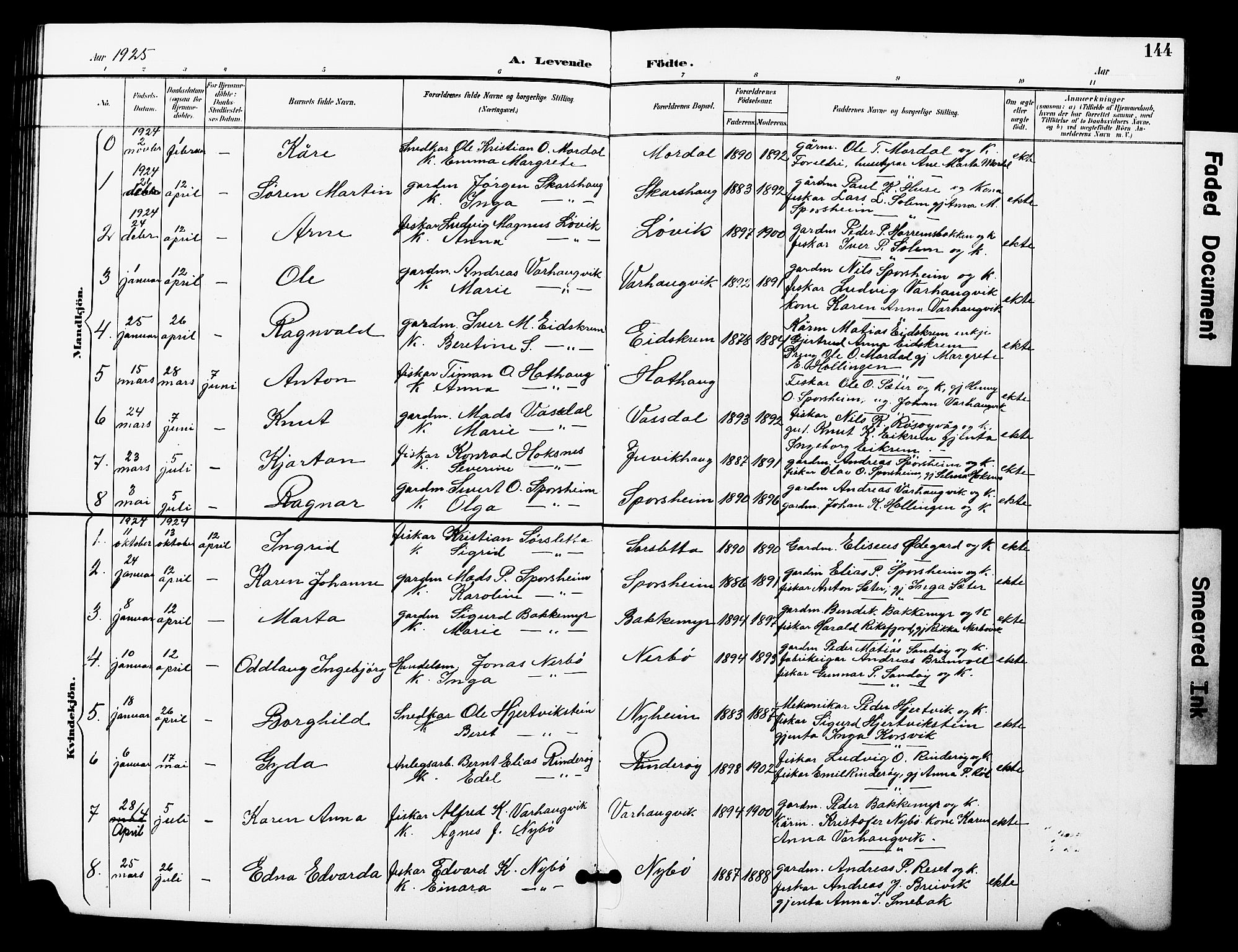 Ministerialprotokoller, klokkerbøker og fødselsregistre - Møre og Romsdal, SAT/A-1454/560/L0725: Parish register (copy) no. 560C02, 1895-1930, p. 144