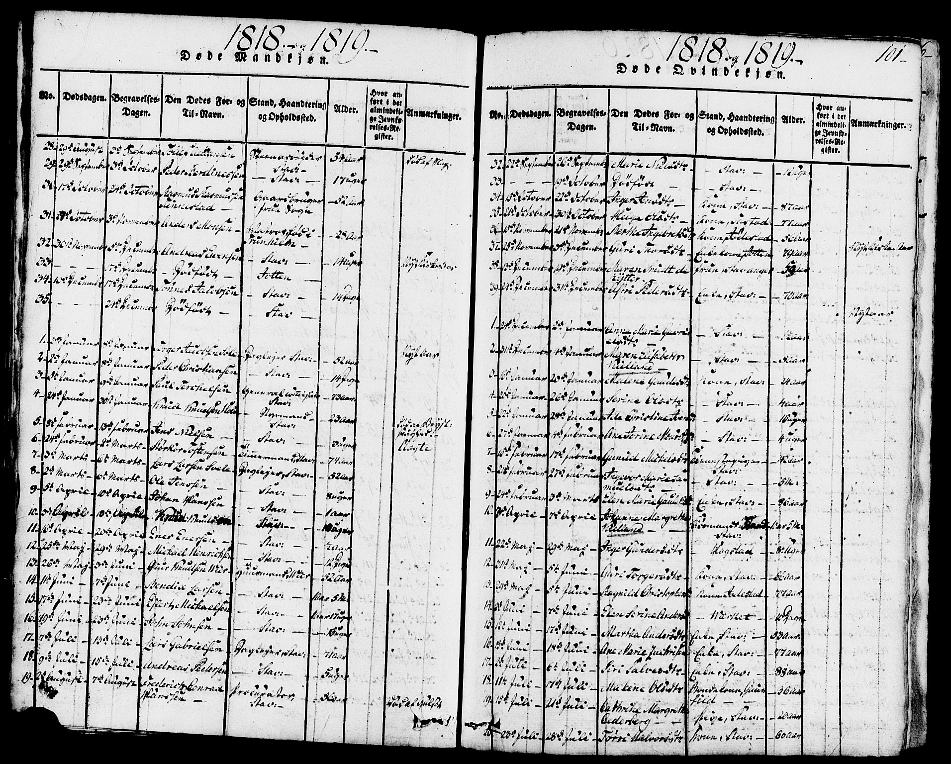 Domkirken sokneprestkontor, SAST/A-101812/001/30/30BB/L0008: Parish register (copy) no. B 8, 1816-1821, p. 101