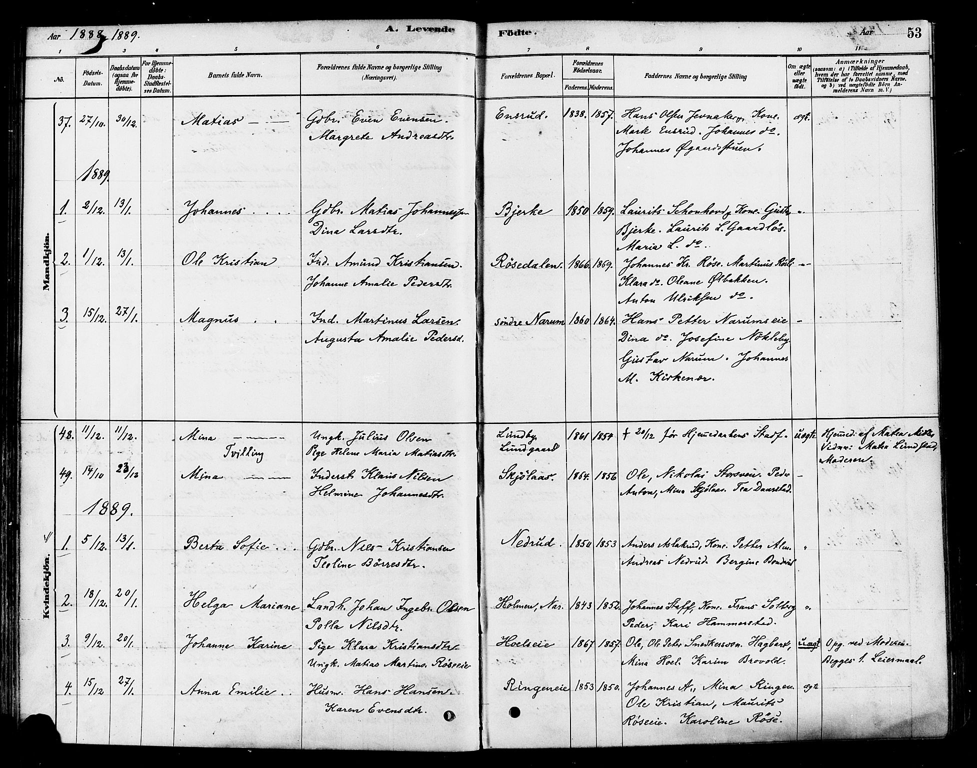 Vestre Toten prestekontor, SAH/PREST-108/H/Ha/Haa/L0010: Parish register (official) no. 10, 1878-1894, p. 53