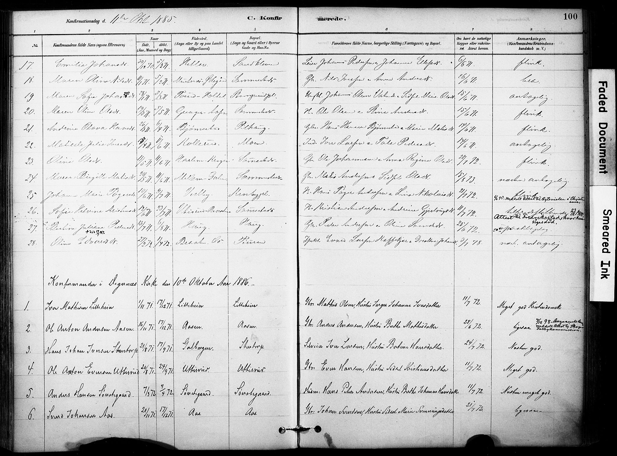 Rakkestad prestekontor Kirkebøker, AV/SAO-A-2008/F/Fb/L0001: Parish register (official) no. II 1, 1878-1899, p. 100