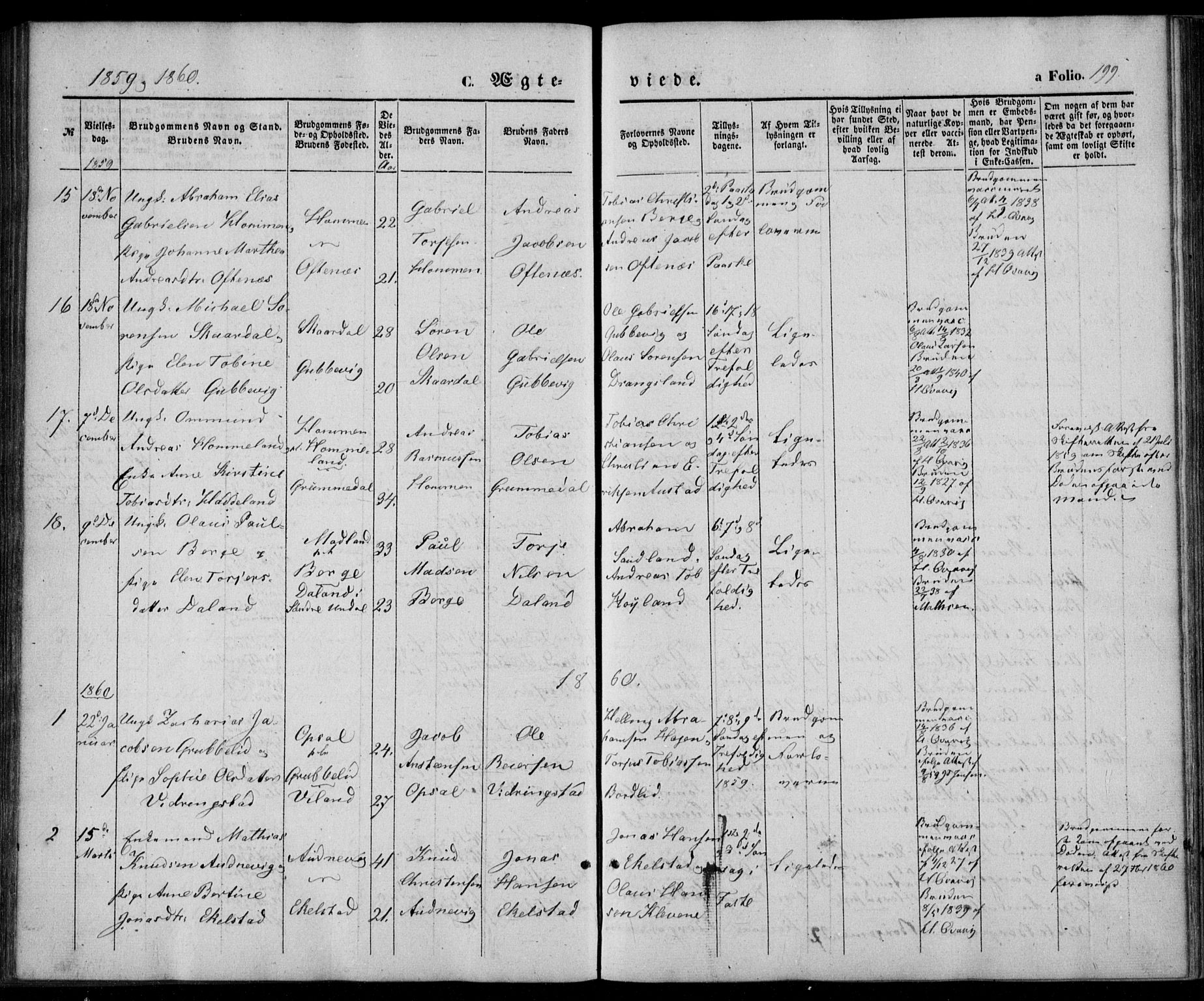 Lyngdal sokneprestkontor, AV/SAK-1111-0029/F/Fa/Fac/L0009: Parish register (official) no. A 9, 1852-1864, p. 199