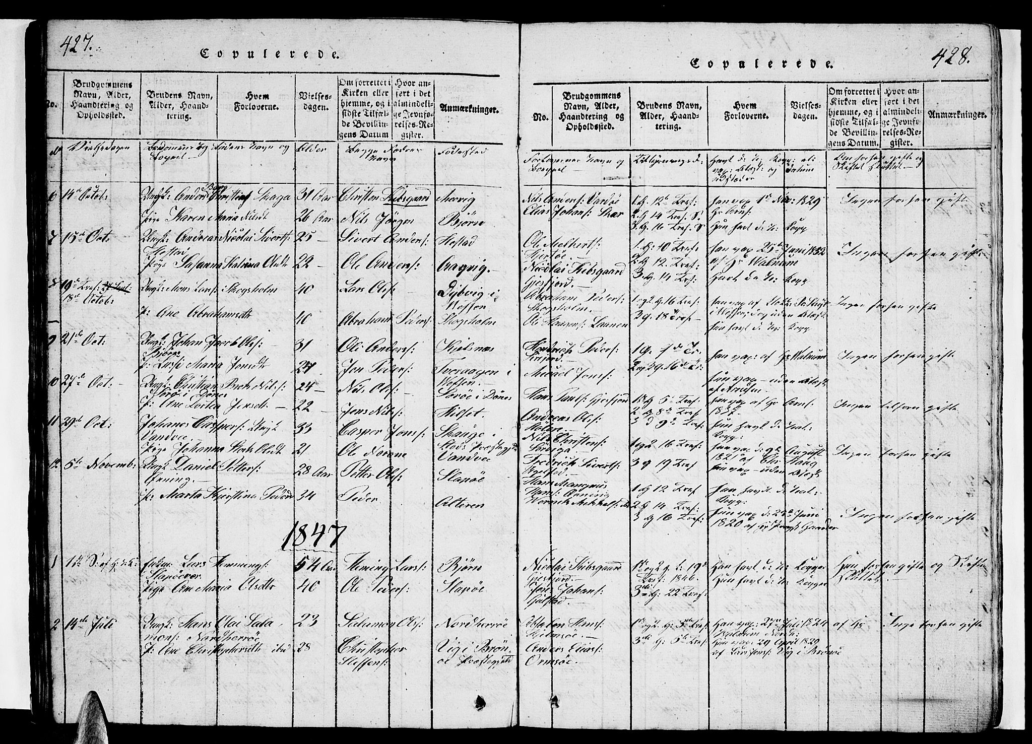 Ministerialprotokoller, klokkerbøker og fødselsregistre - Nordland, AV/SAT-A-1459/834/L0510: Parish register (copy) no. 834C01, 1820-1847, p. 427-428