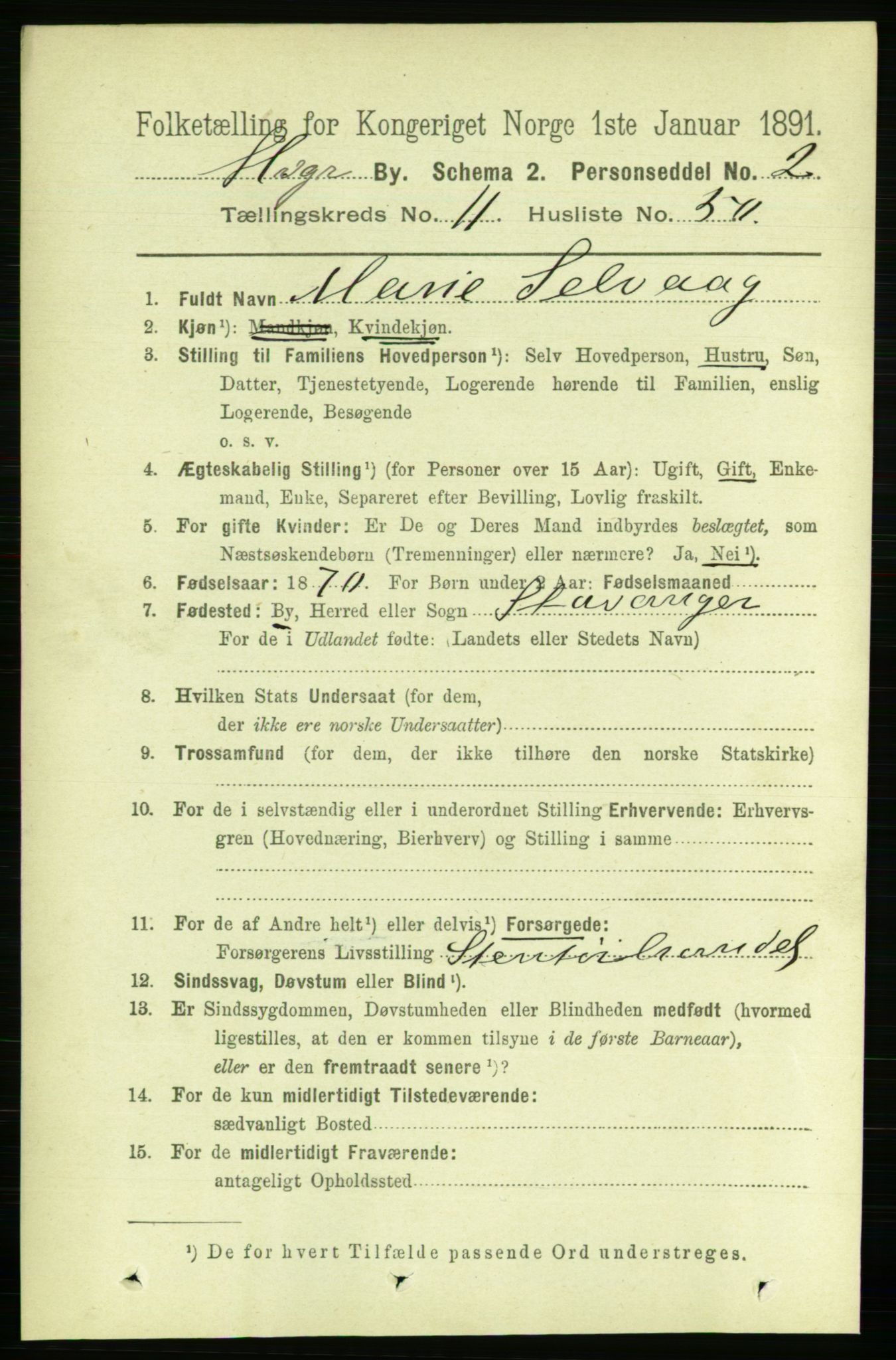 RA, 1891 census for 1103 Stavanger, 1891, p. 14483