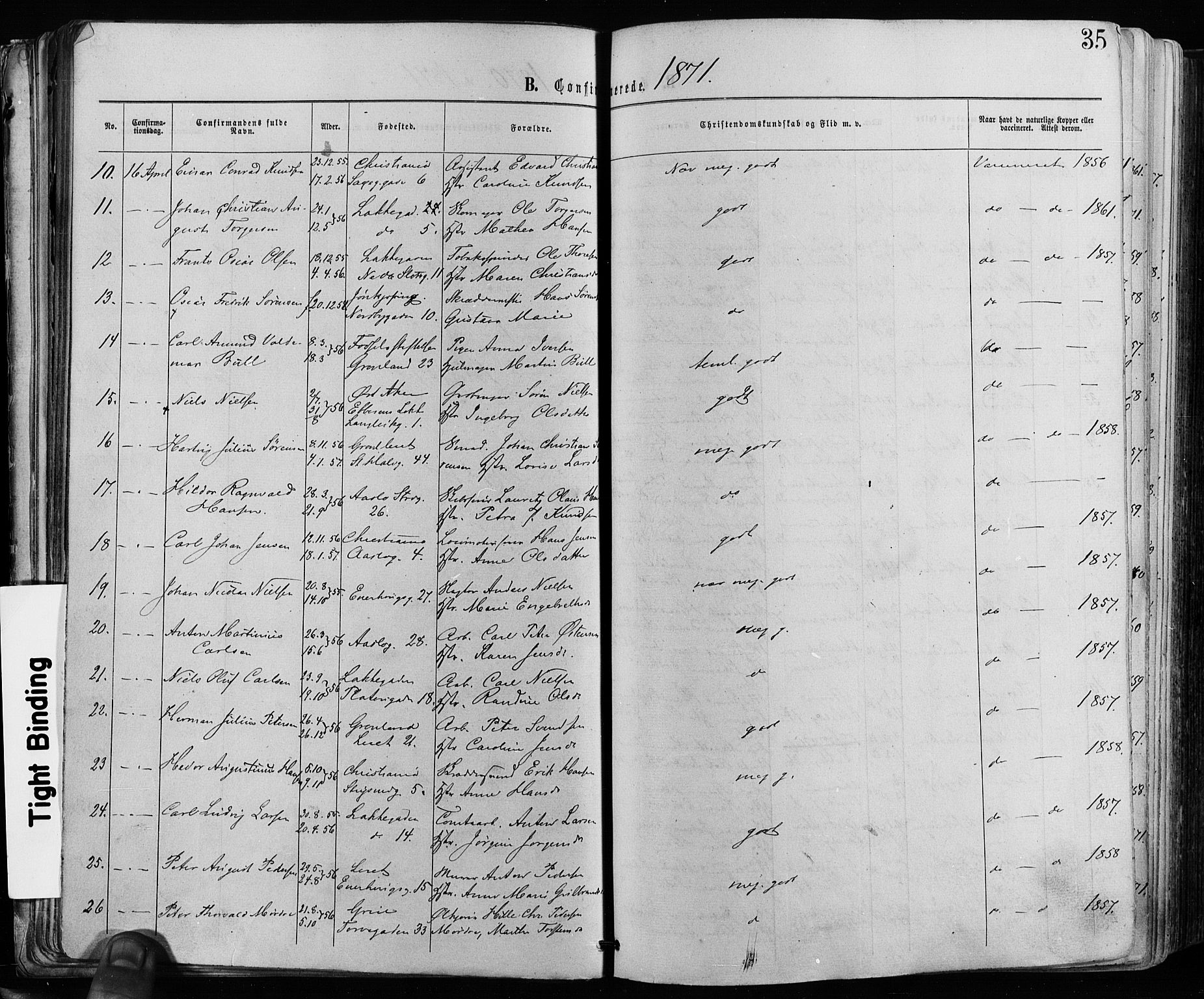 Grønland prestekontor Kirkebøker, AV/SAO-A-10848/F/Fa/L0005: Parish register (official) no. 5, 1869-1880, p. 35