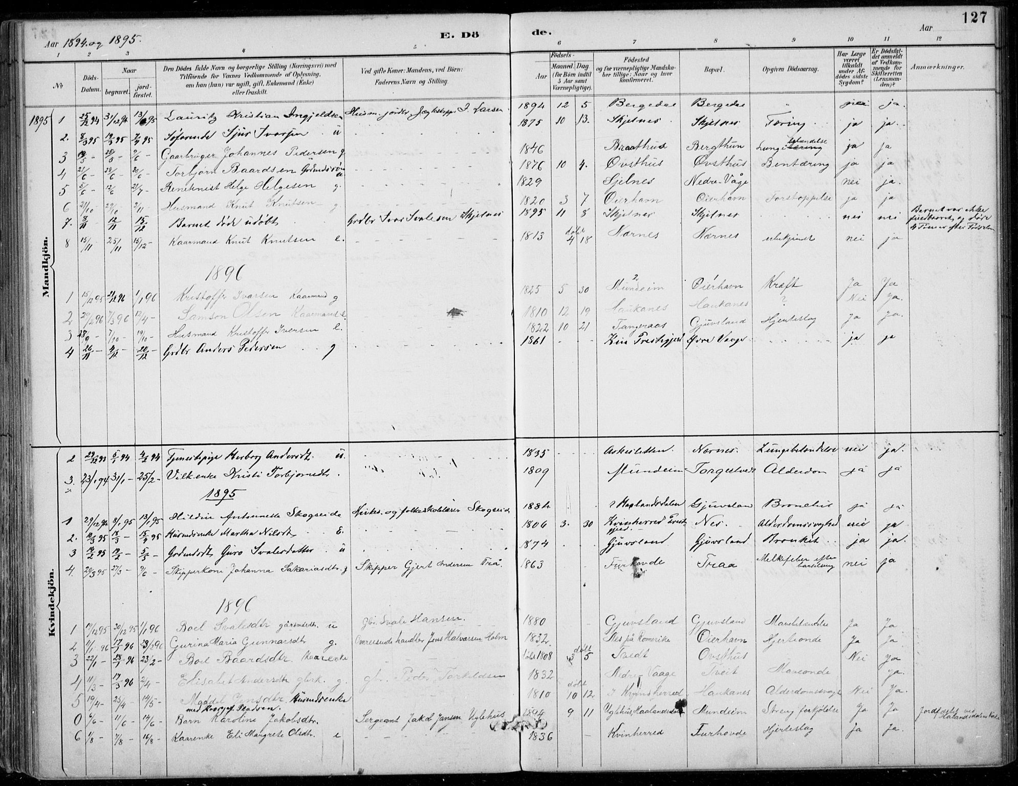 Strandebarm sokneprestembete, SAB/A-78401/H/Haa: Parish register (official) no. D  1, 1886-1912, p. 127