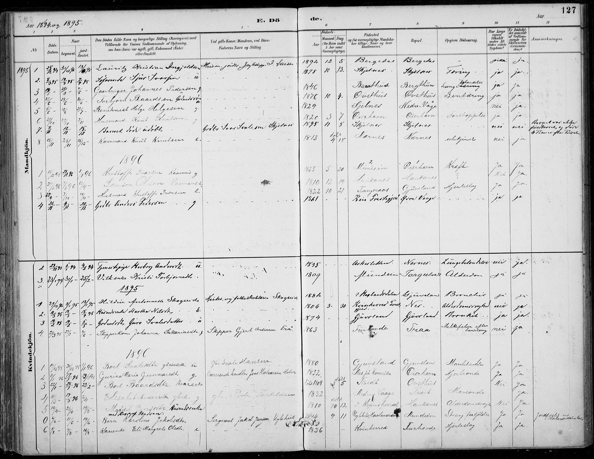 Strandebarm sokneprestembete, AV/SAB-A-78401/H/Haa: Parish register (official) no. D  1, 1886-1912, p. 127