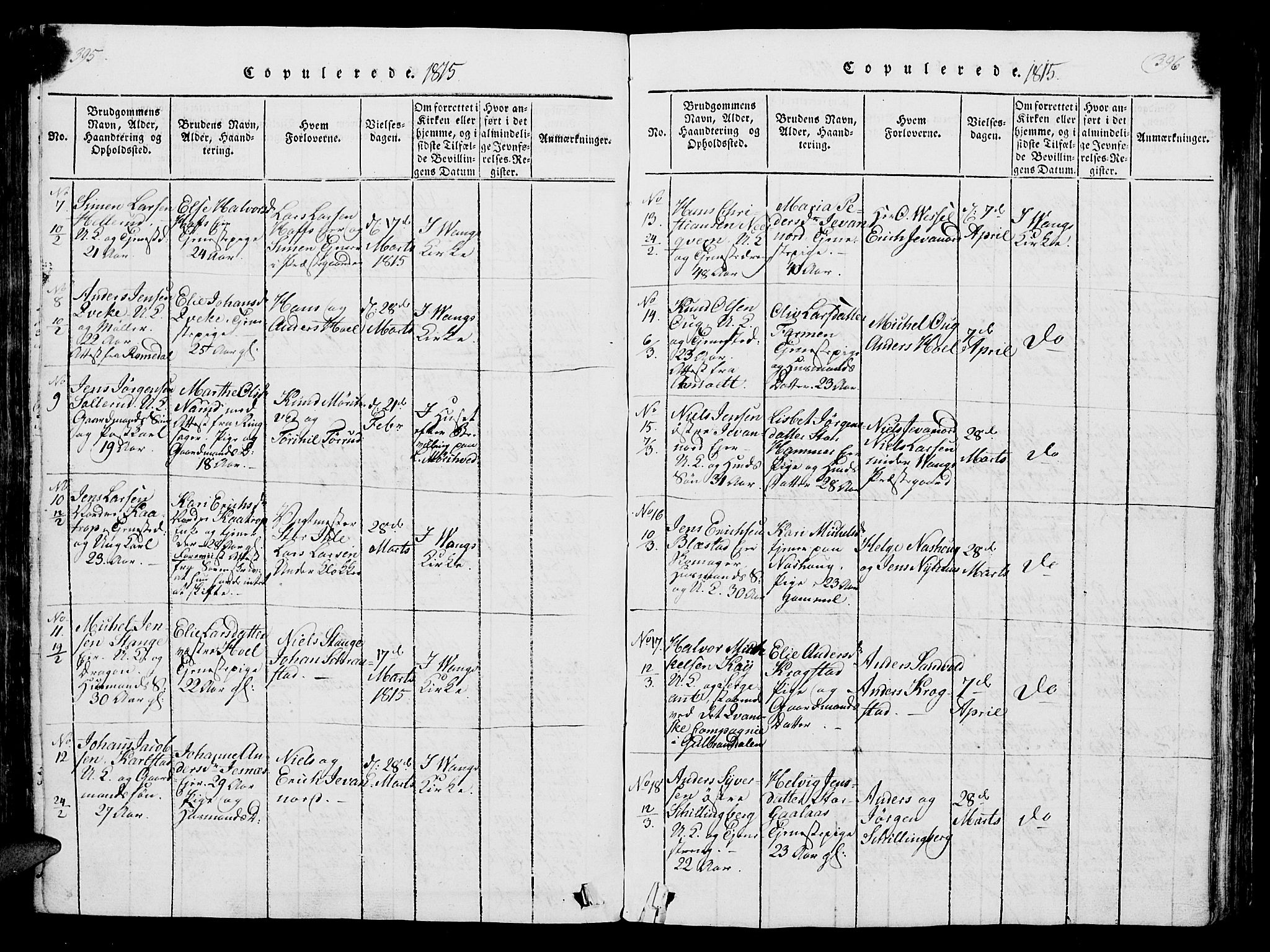 Vang prestekontor, Hedmark, SAH/PREST-008/H/Ha/Hab/L0004: Parish register (copy) no. 4, 1813-1827, p. 395-396
