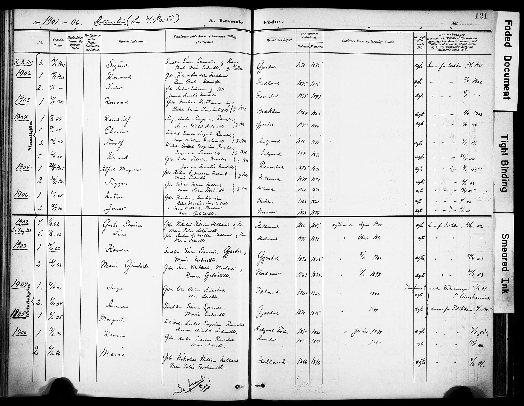 Lye sokneprestkontor, SAST/A-101794/001/30BA/L0012: Parish register (official) no. A 11, 1896-1909, p. 121