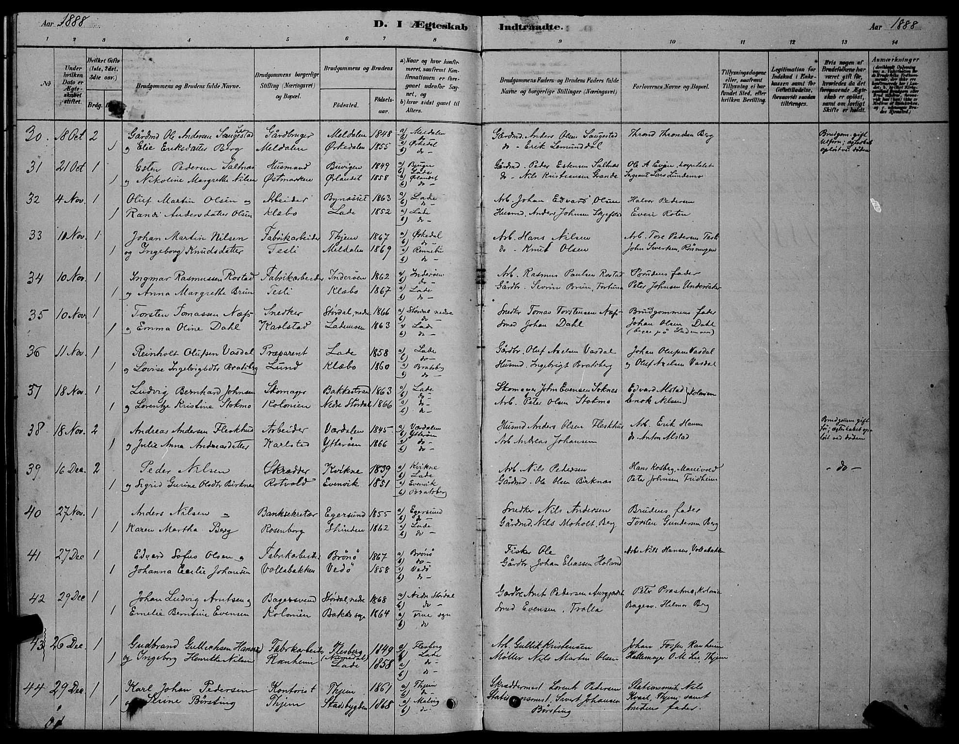 Ministerialprotokoller, klokkerbøker og fødselsregistre - Sør-Trøndelag, AV/SAT-A-1456/606/L0312: Parish register (copy) no. 606C08, 1878-1894