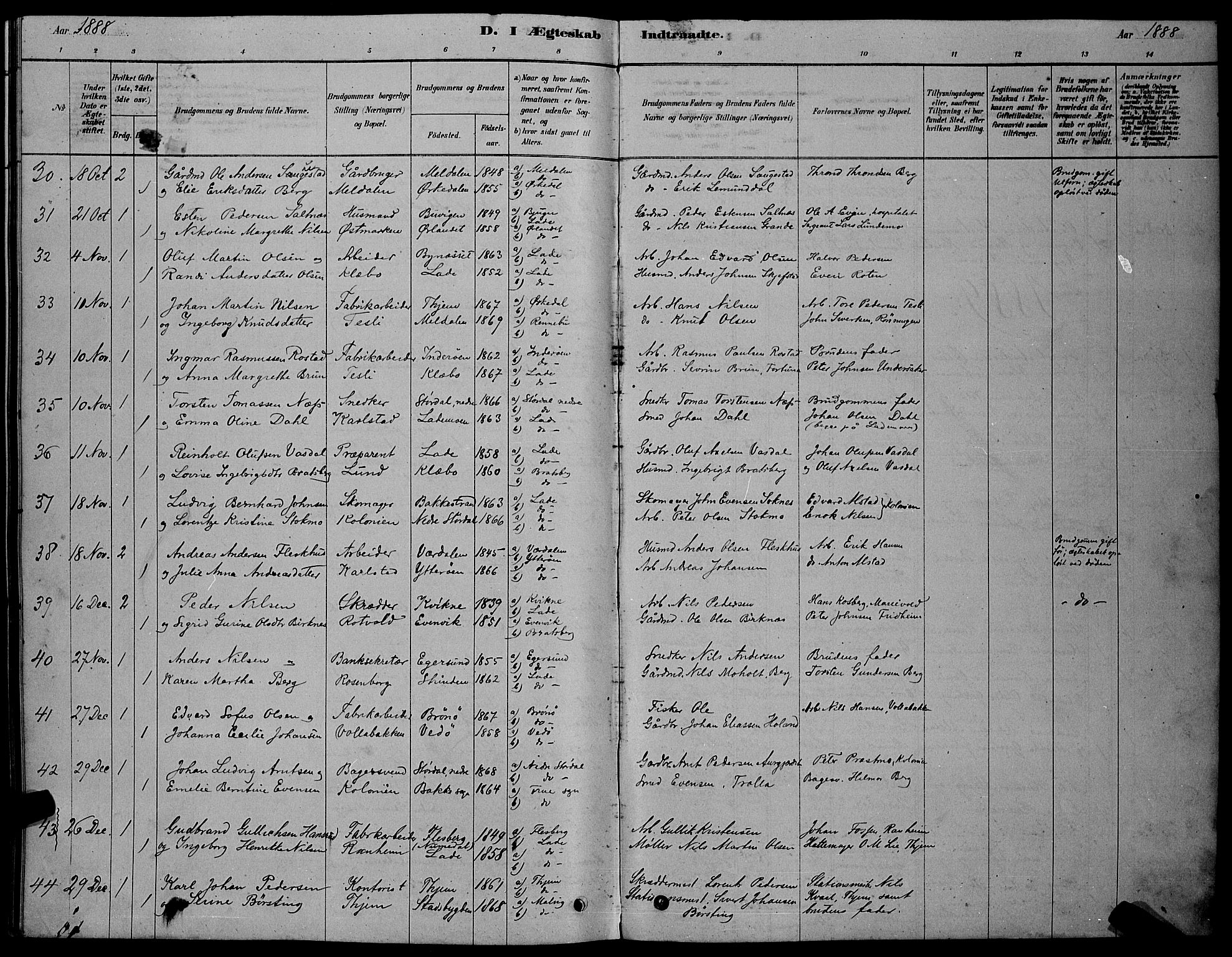 Ministerialprotokoller, klokkerbøker og fødselsregistre - Sør-Trøndelag, SAT/A-1456/606/L0312: Parish register (copy) no. 606C08, 1878-1894