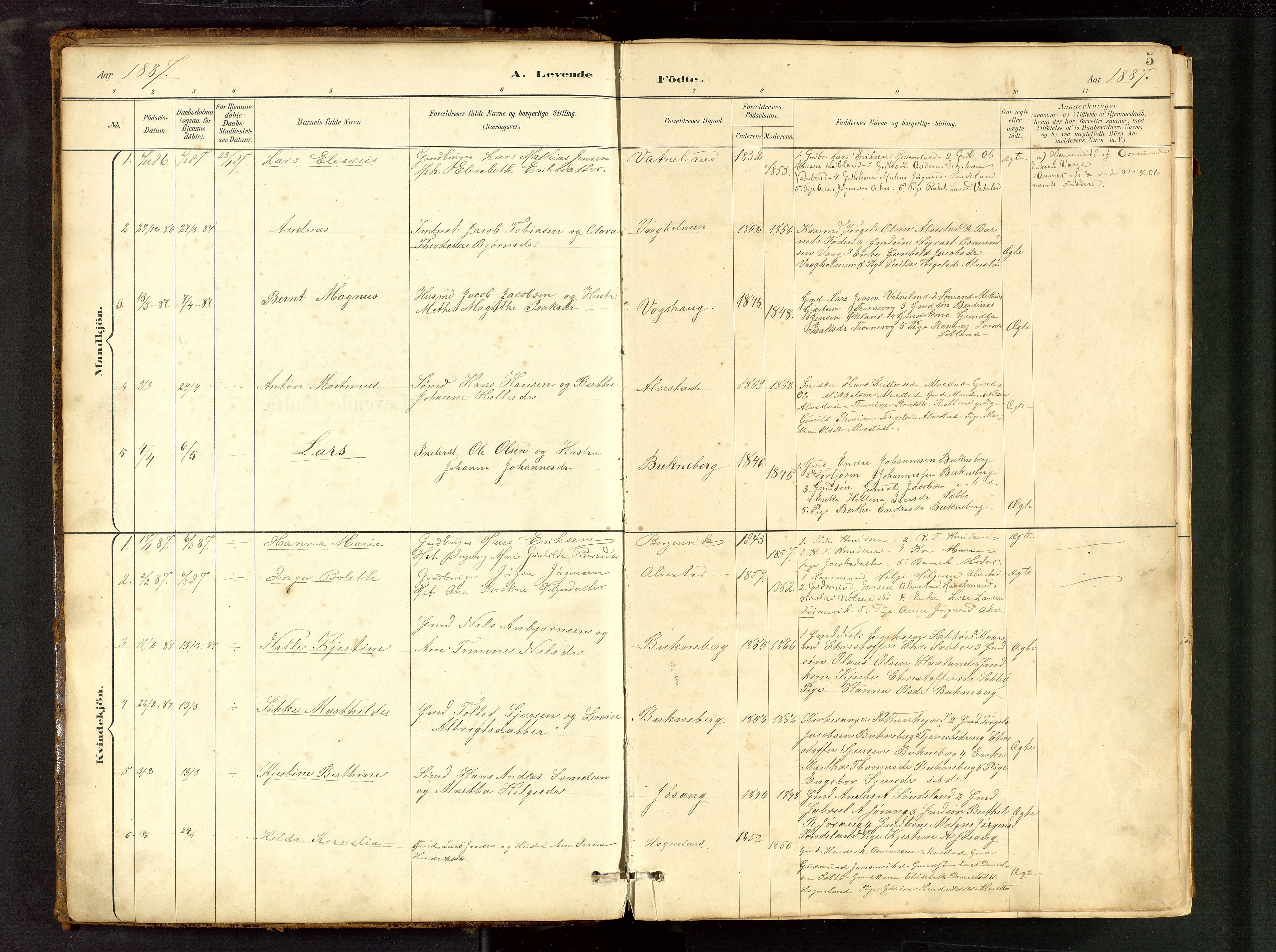 Tysvær sokneprestkontor, AV/SAST-A -101864/H/Ha/Hab/L0005: Parish register (copy) no. B 5, 1887-1947, p. 5