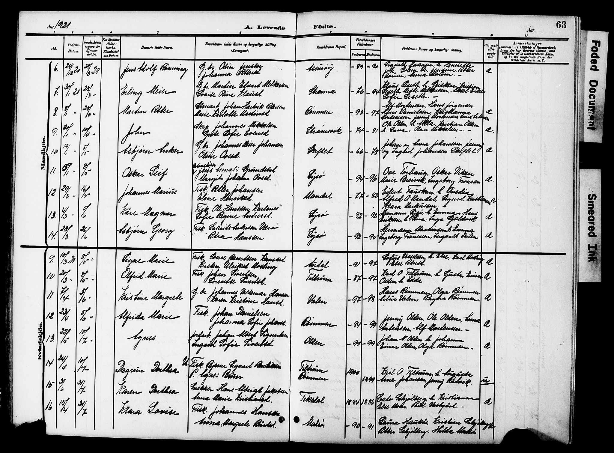 Ministerialprotokoller, klokkerbøker og fødselsregistre - Sør-Trøndelag, SAT/A-1456/654/L0666: Parish register (copy) no. 654C02, 1901-1925, p. 63