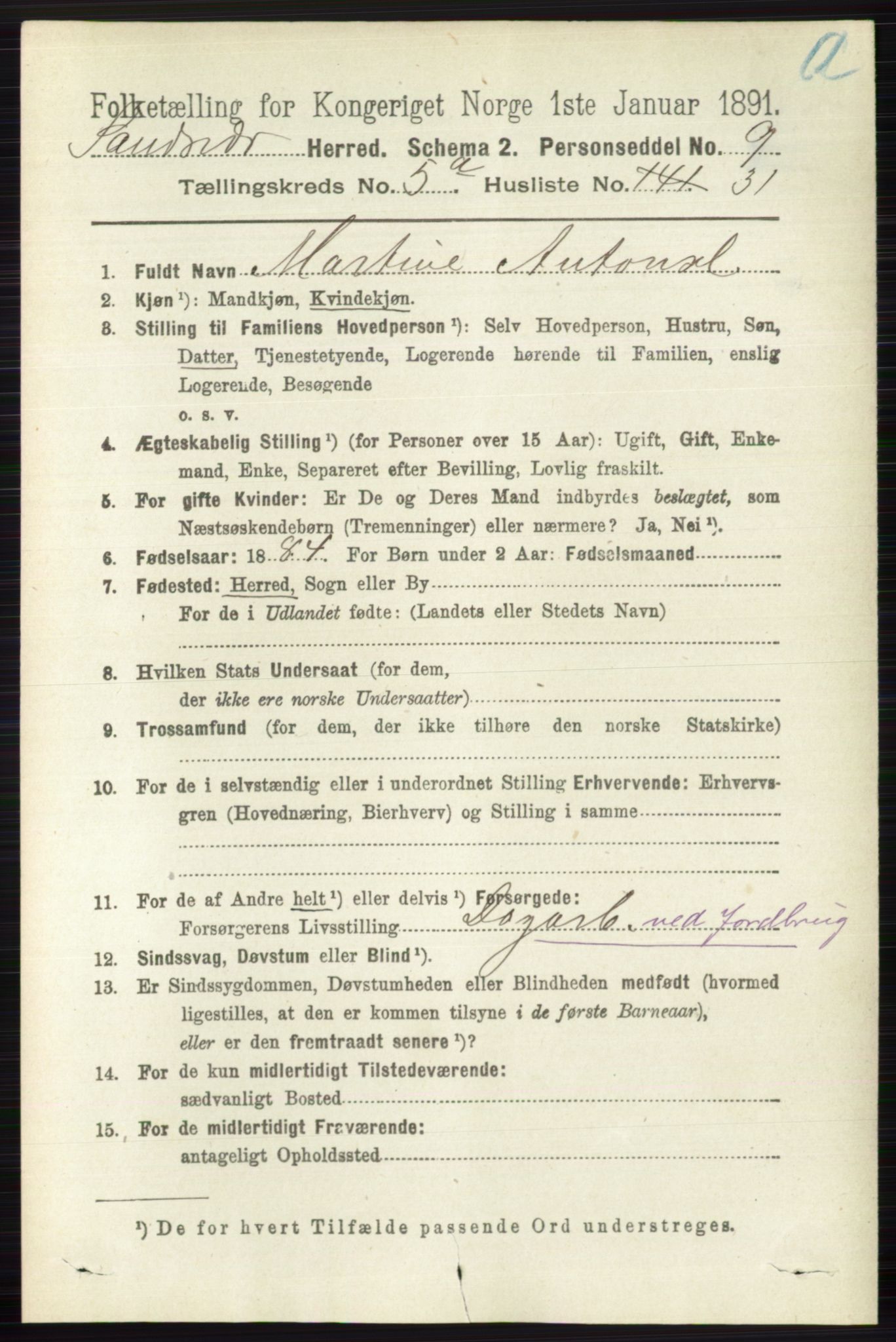 RA, 1891 census for 0629 Sandsvær, 1891, p. 2671