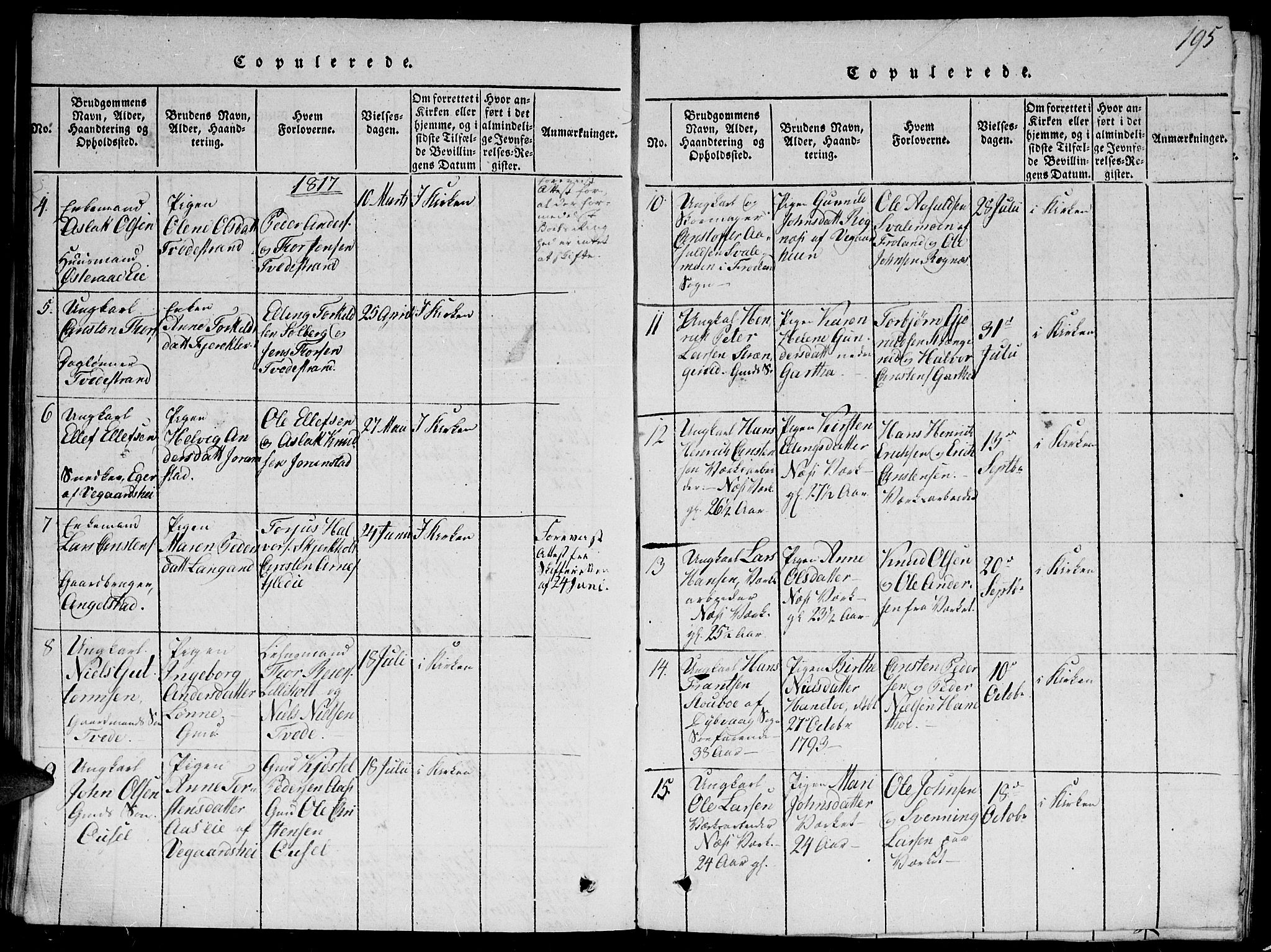 Holt sokneprestkontor, SAK/1111-0021/F/Fb/L0006: Parish register (copy) no. B 6, 1813-1823, p. 195