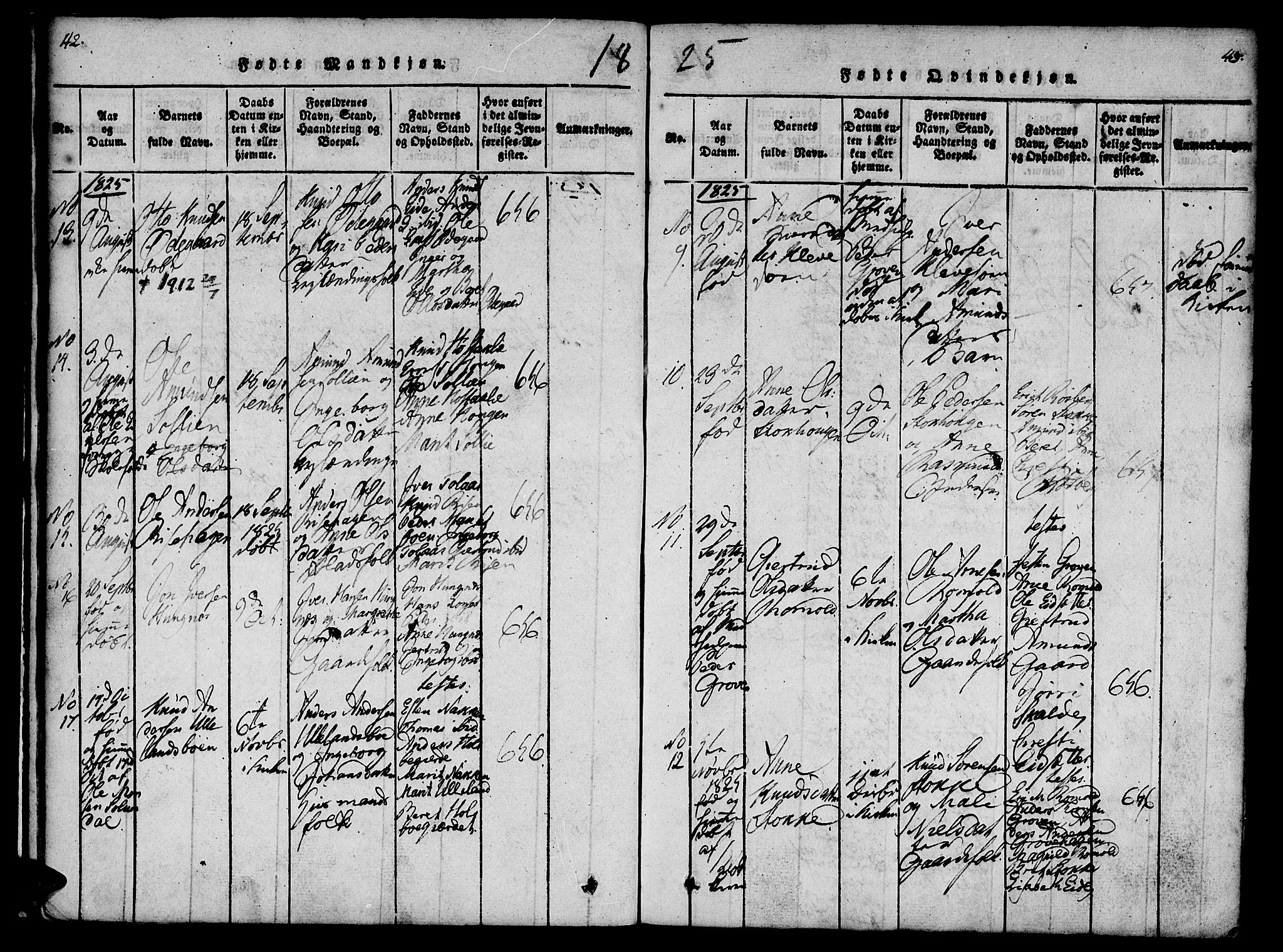 Ministerialprotokoller, klokkerbøker og fødselsregistre - Møre og Romsdal, AV/SAT-A-1454/557/L0679: Parish register (official) no. 557A01, 1818-1843, p. 42-43