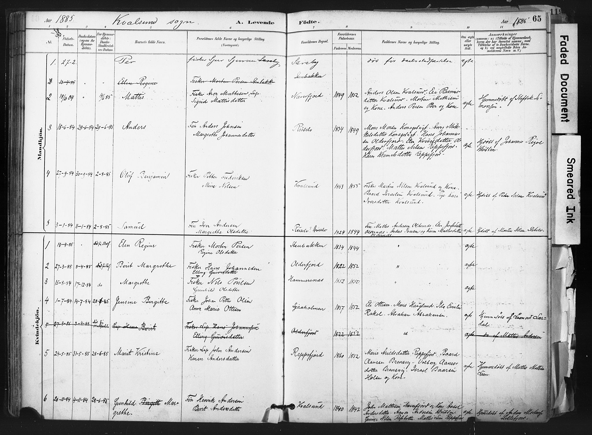 Hammerfest sokneprestkontor, AV/SATØ-S-1347/H/Ha/L0011.kirke: Parish register (official) no. 11 /2, 1885-1897, p. 65