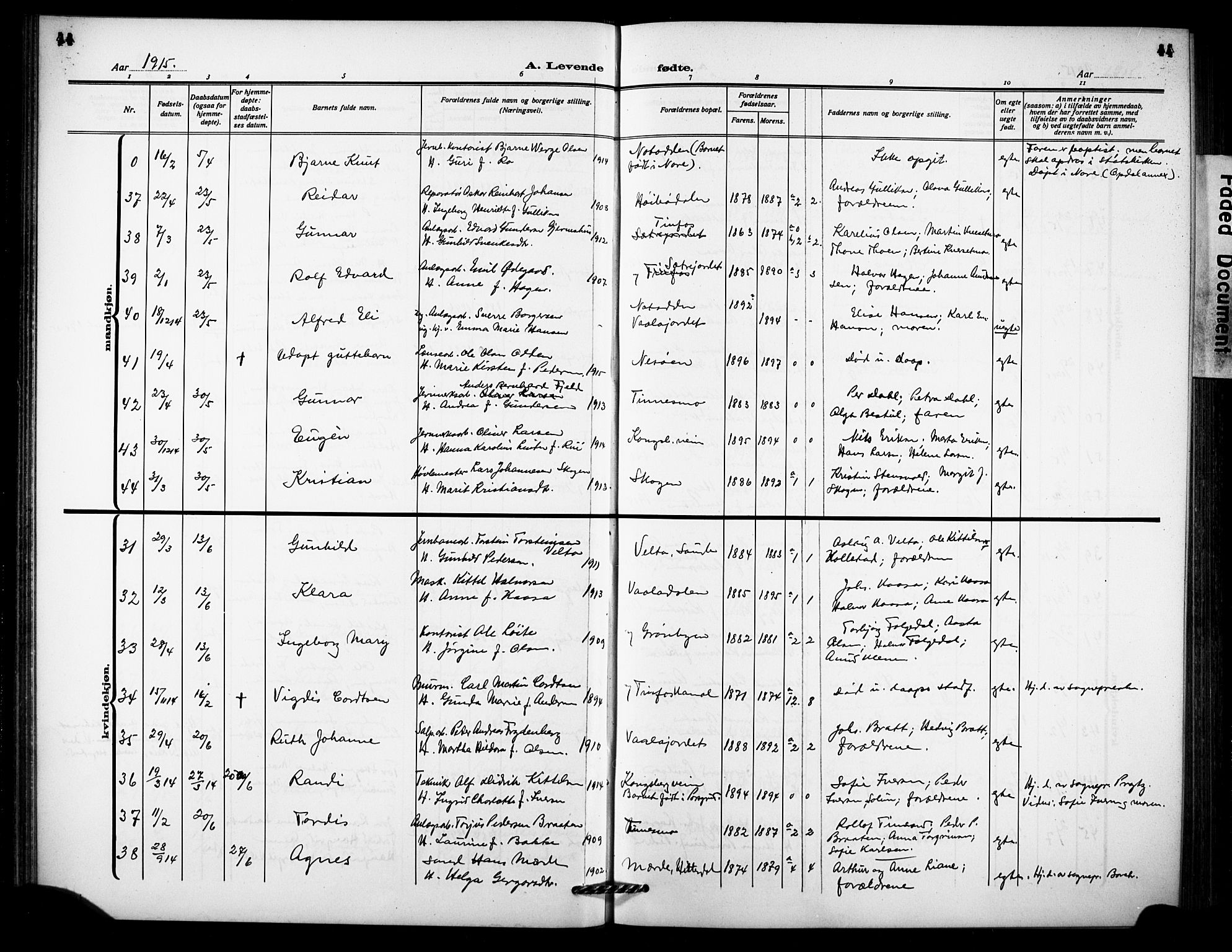 Notodden kirkebøker, AV/SAKO-A-290/G/Ga/L0001: Parish register (copy) no. 1, 1912-1923, p. 44