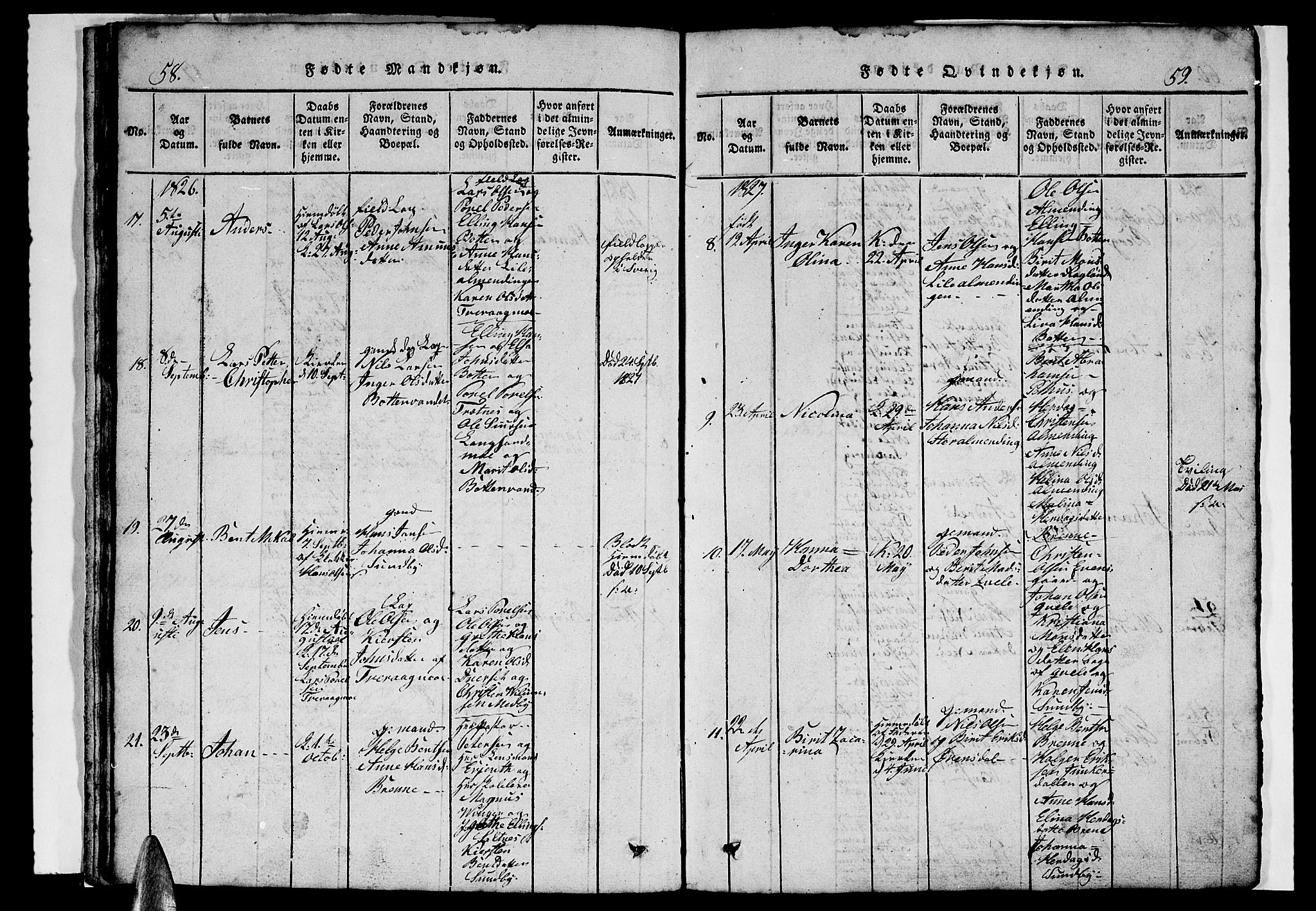 Ministerialprotokoller, klokkerbøker og fødselsregistre - Nordland, SAT/A-1459/847/L0676: Parish register (copy) no. 847C04, 1821-1853, p. 58-59
