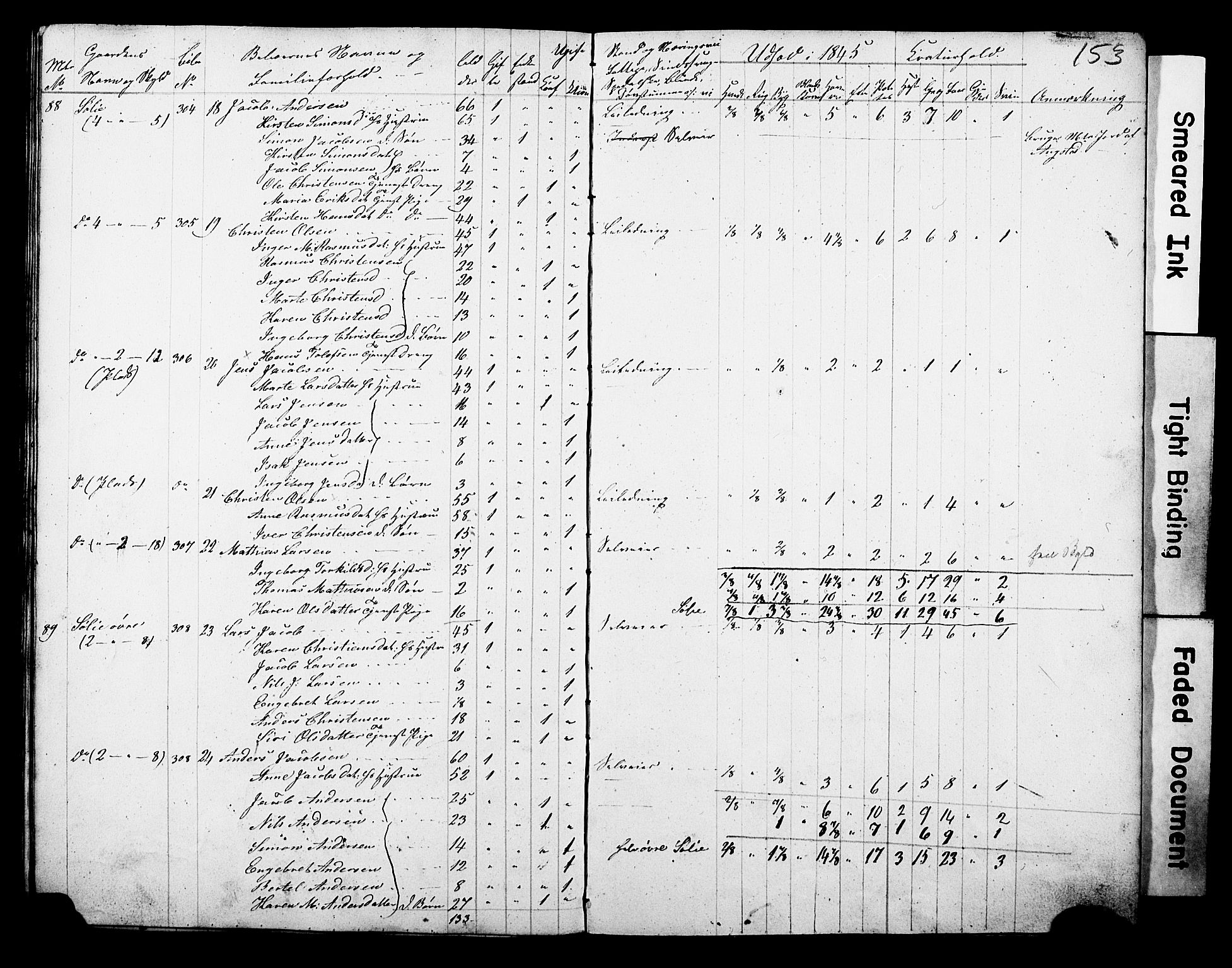 , Census 1845 for Gjerpen, 1845, p. 153