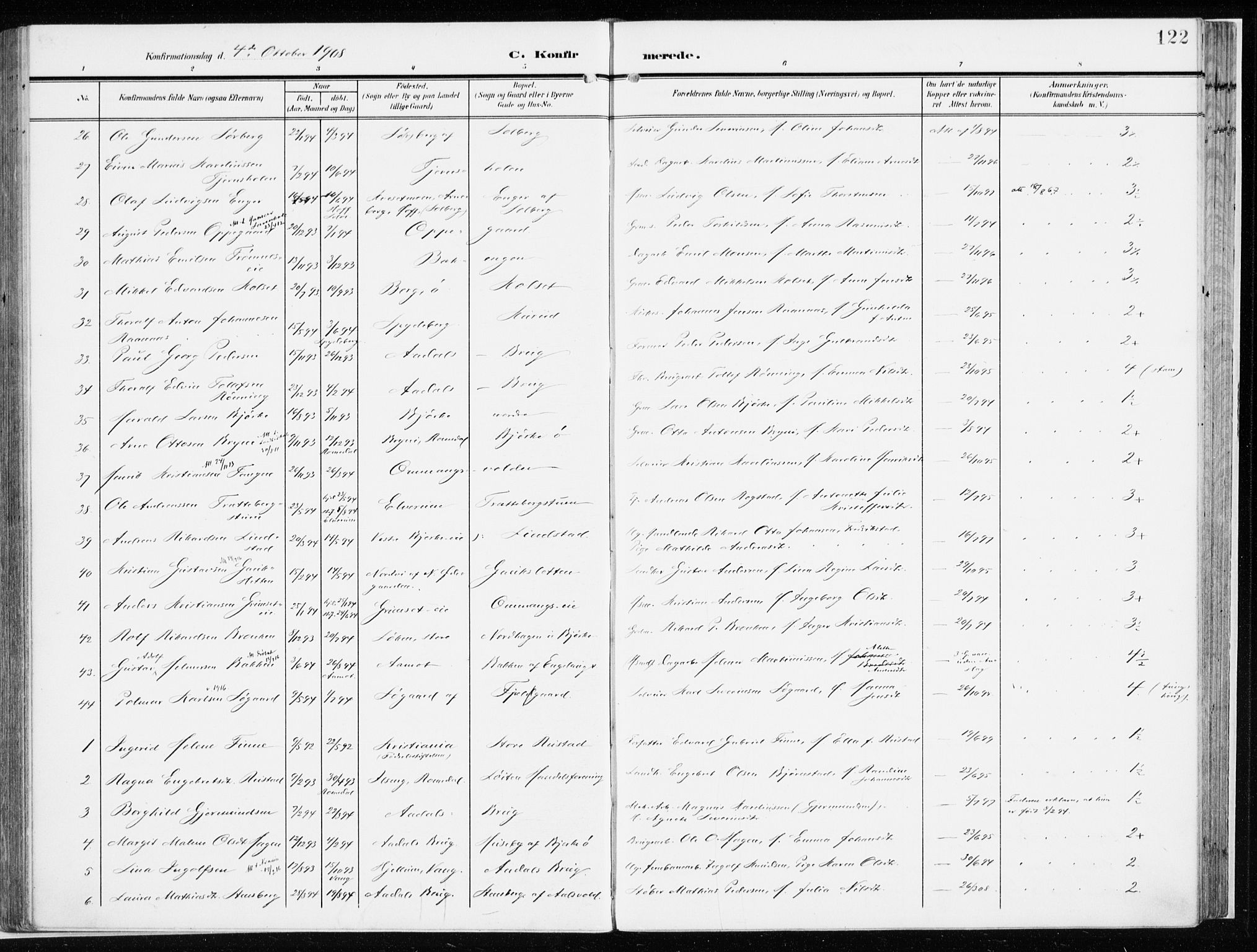 Løten prestekontor, AV/SAH-PREST-022/K/Ka/L0011: Parish register (official) no. 11, 1908-1917, p. 122