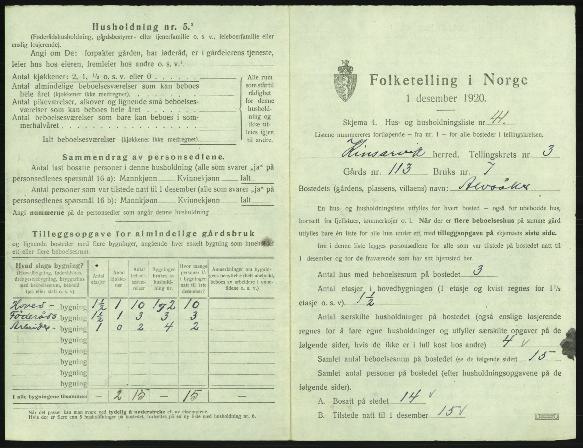 SAB, 1920 census for Kinsarvik, 1920, p. 301