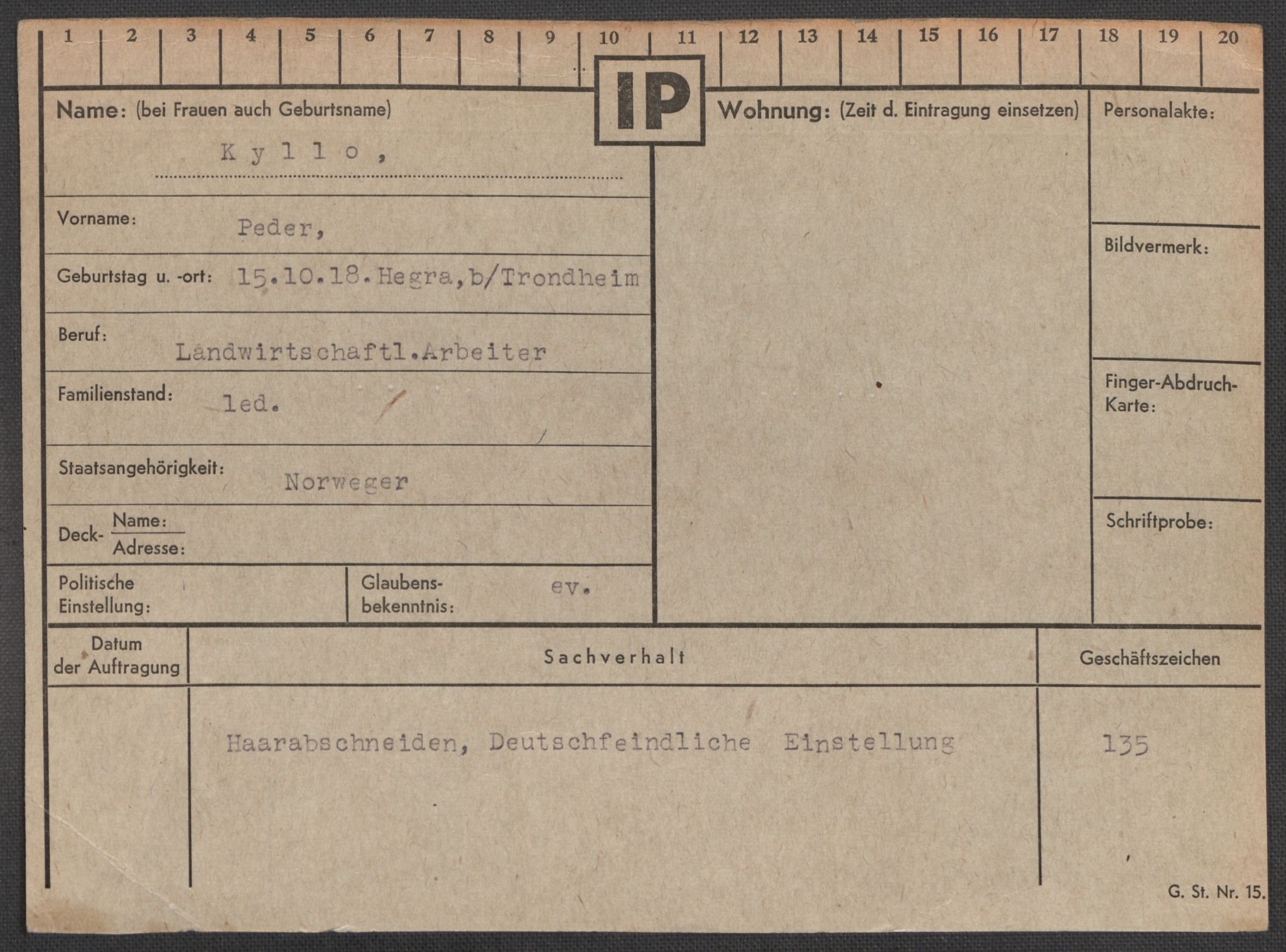 Befehlshaber der Sicherheitspolizei und des SD, RA/RAFA-5969/E/Ea/Eaa/L0006: Register over norske fanger i Møllergata 19: Kj-Lund, 1940-1945, p. 582