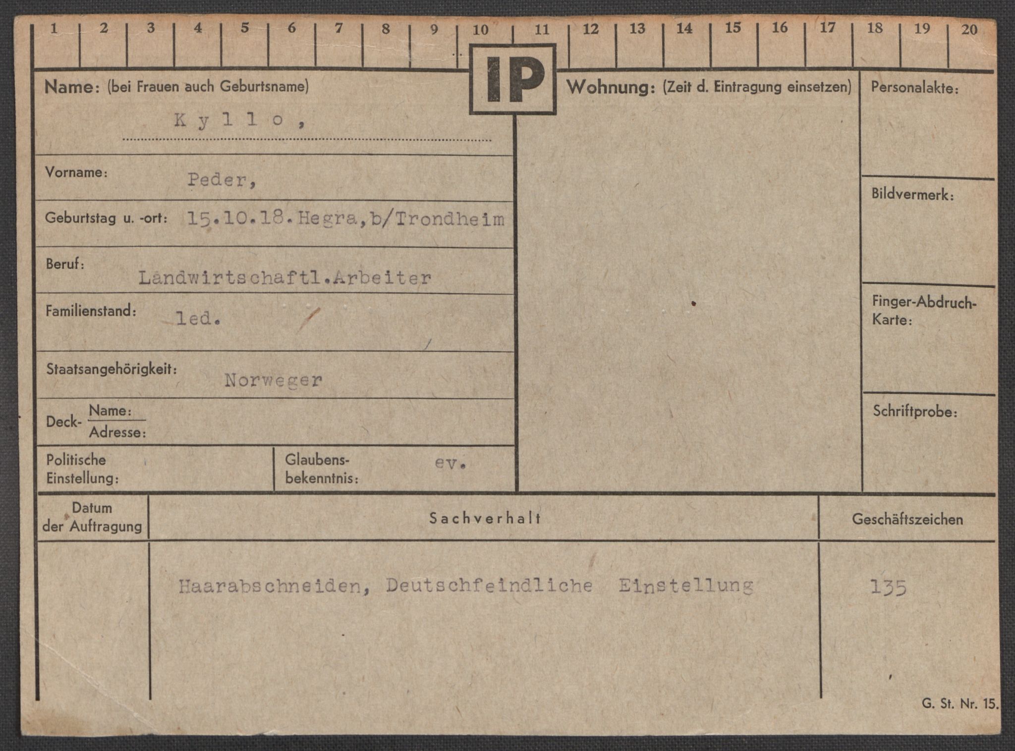 Befehlshaber der Sicherheitspolizei und des SD, AV/RA-RAFA-5969/E/Ea/Eaa/L0006: Register over norske fanger i Møllergata 19: Kj-Lund, 1940-1945, p. 582