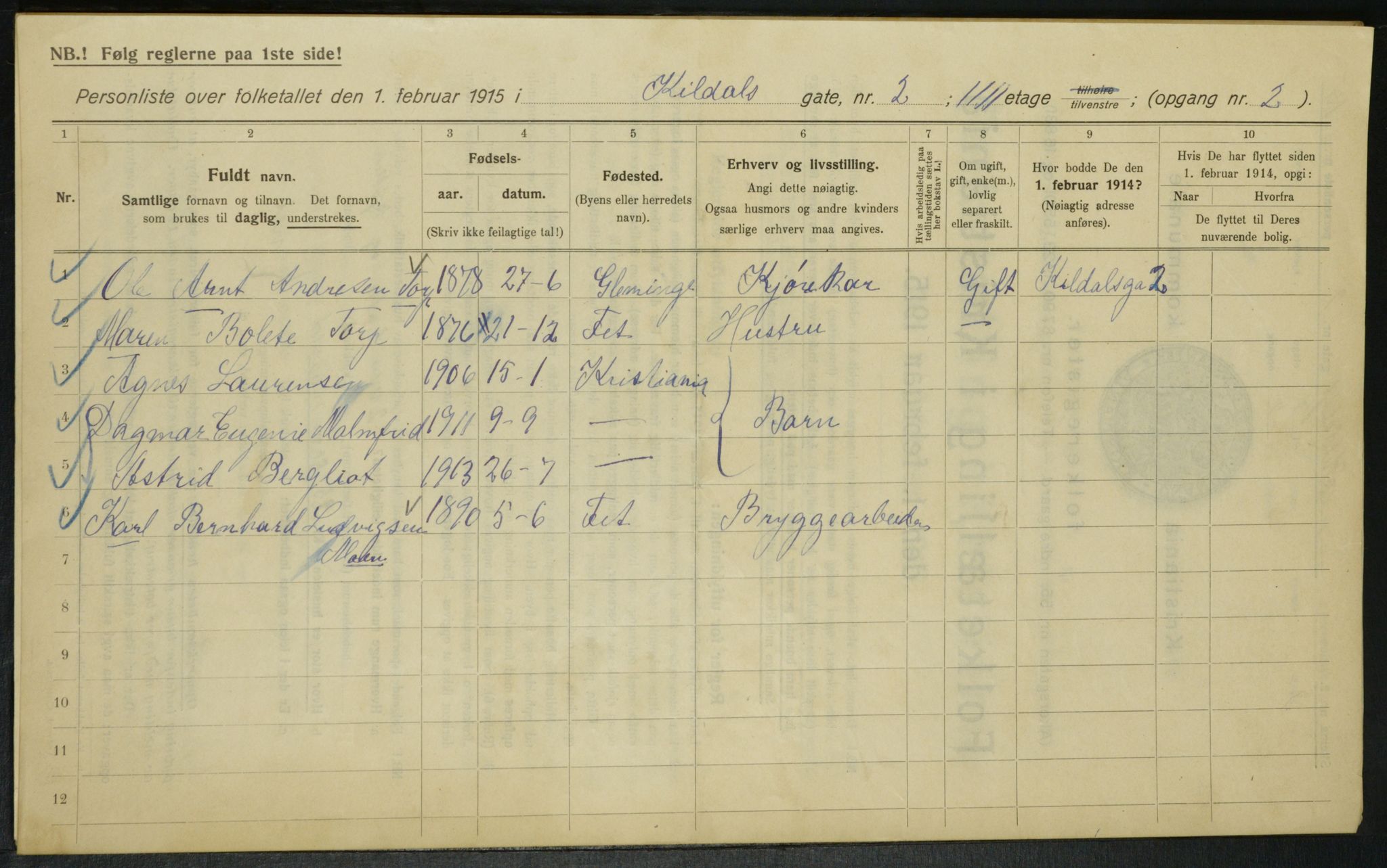 OBA, Municipal Census 1915 for Kristiania, 1915, p. 49045