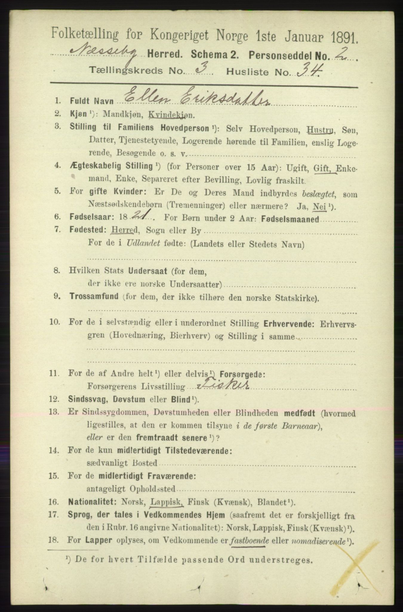 RA, 1891 census for 2027 Nesseby, 1891, p. 1194