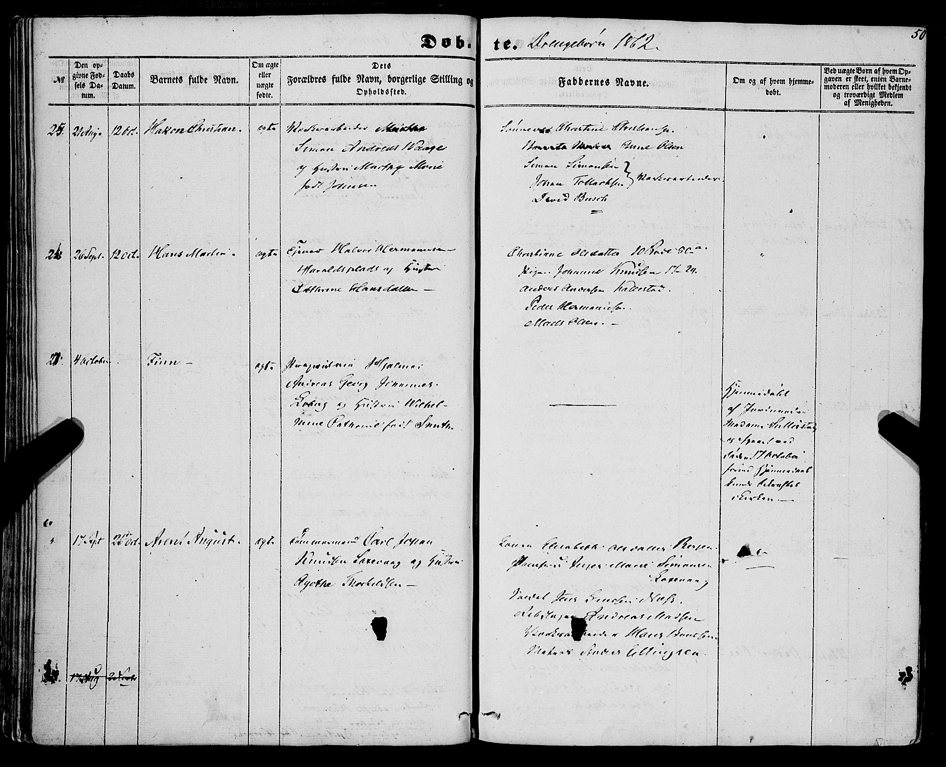 St. Jørgens hospital og Årstad sokneprestembete, AV/SAB-A-99934: Parish register (official) no. A 5, 1857-1869, p. 50