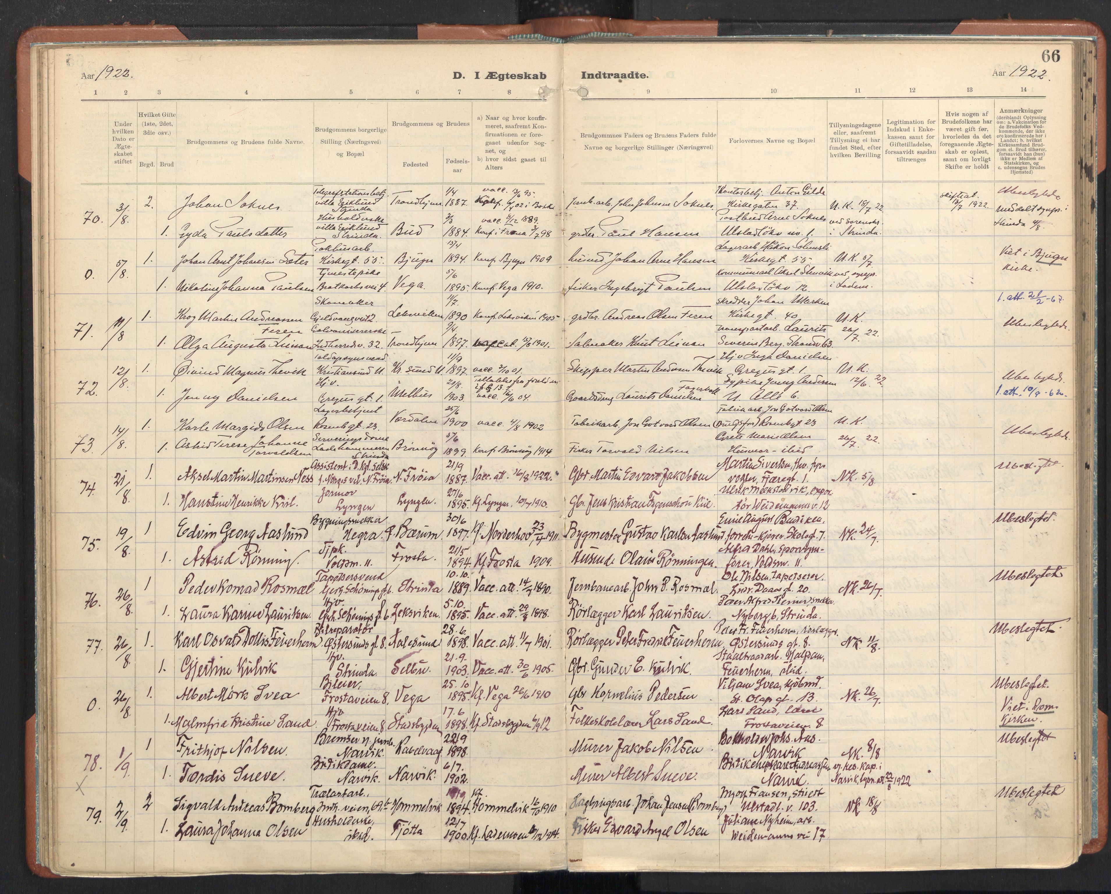 Ministerialprotokoller, klokkerbøker og fødselsregistre - Sør-Trøndelag, AV/SAT-A-1456/605/L0245: Parish register (official) no. 605A07, 1916-1938, p. 66