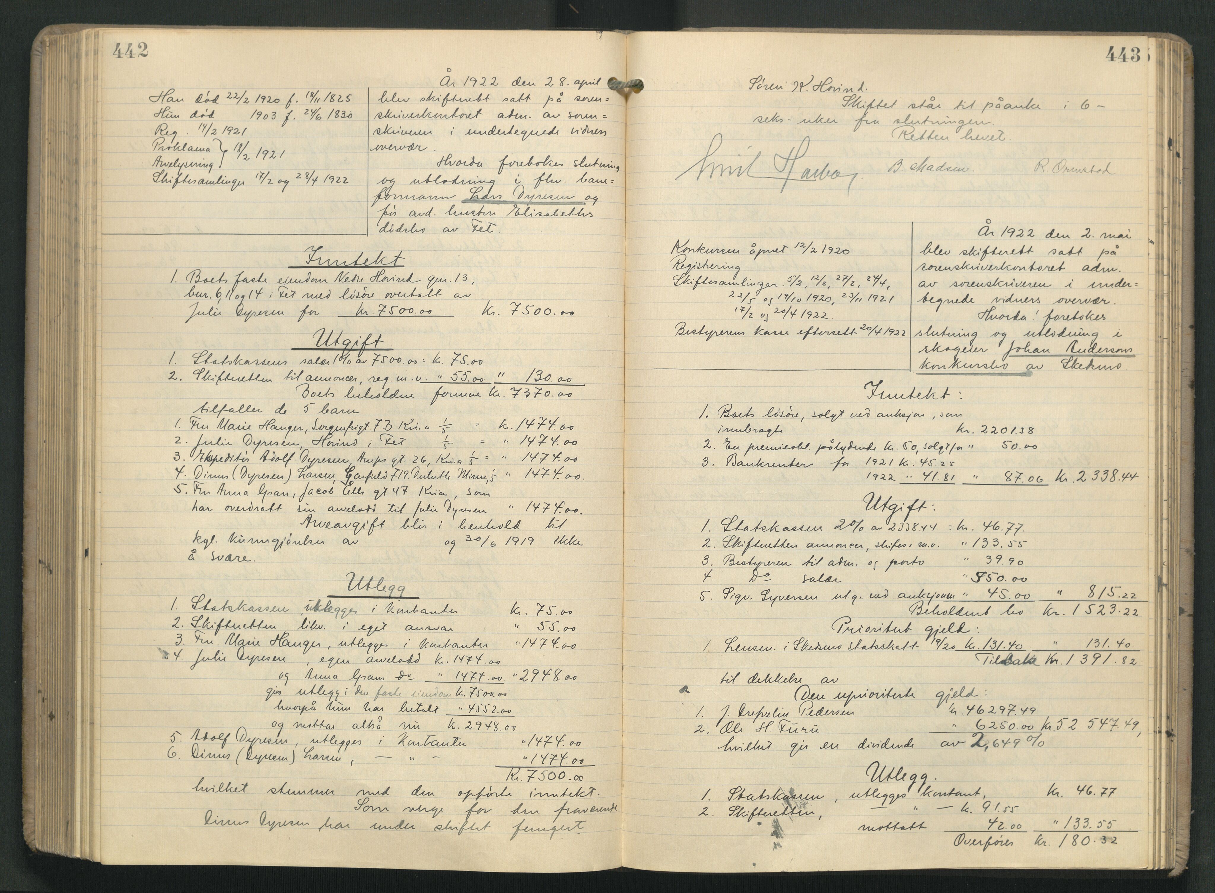 Nedre Romerike sorenskriveri, AV/SAO-A-10469/H/He/Hec/L0012: Skifteutlodningsprotokoll, 1913-1924, p. 442-443