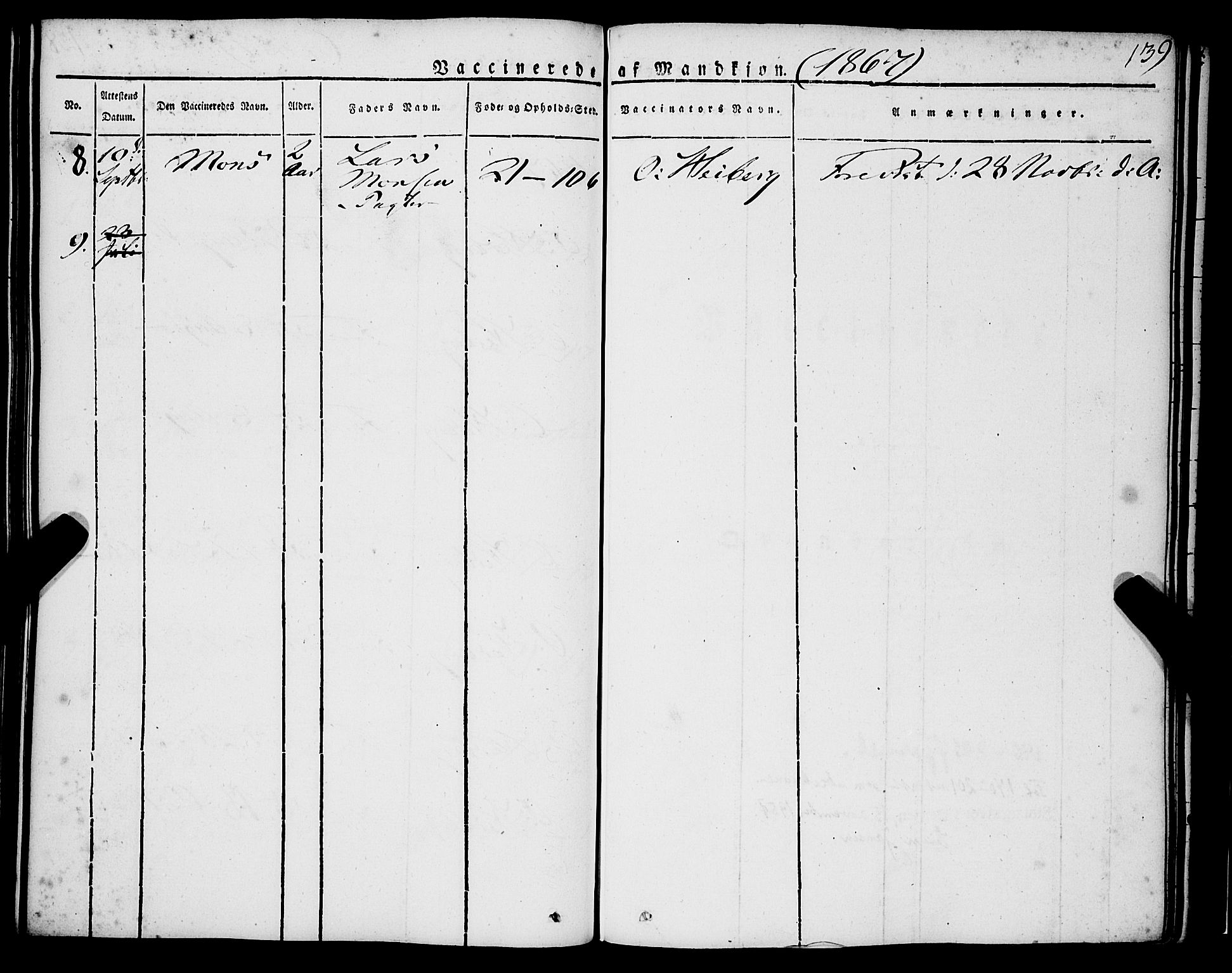 Korskirken sokneprestembete, AV/SAB-A-76101/H/Haa/L0050: Parish register (official) no. F 1, 1821-1869, p. 139