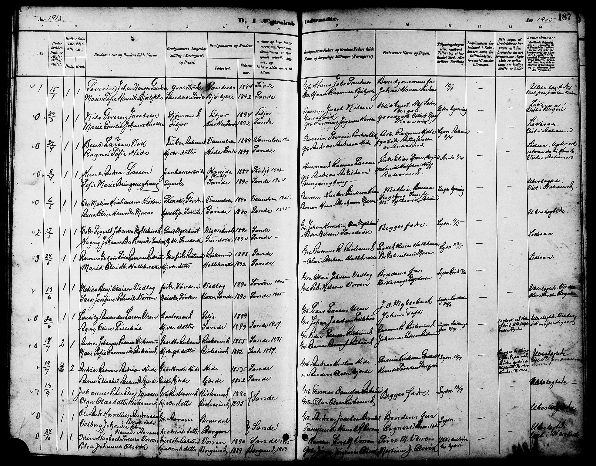 Ministerialprotokoller, klokkerbøker og fødselsregistre - Møre og Romsdal, AV/SAT-A-1454/503/L0049: Parish register (copy) no. 503C04, 1894-1915, p. 187