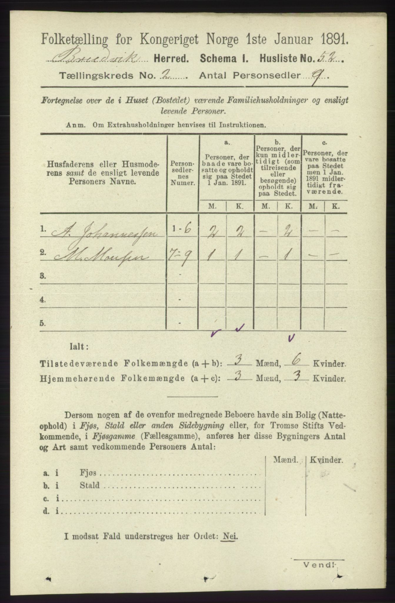 RA, 1891 census for 1251 Bruvik, 1891, p. 430