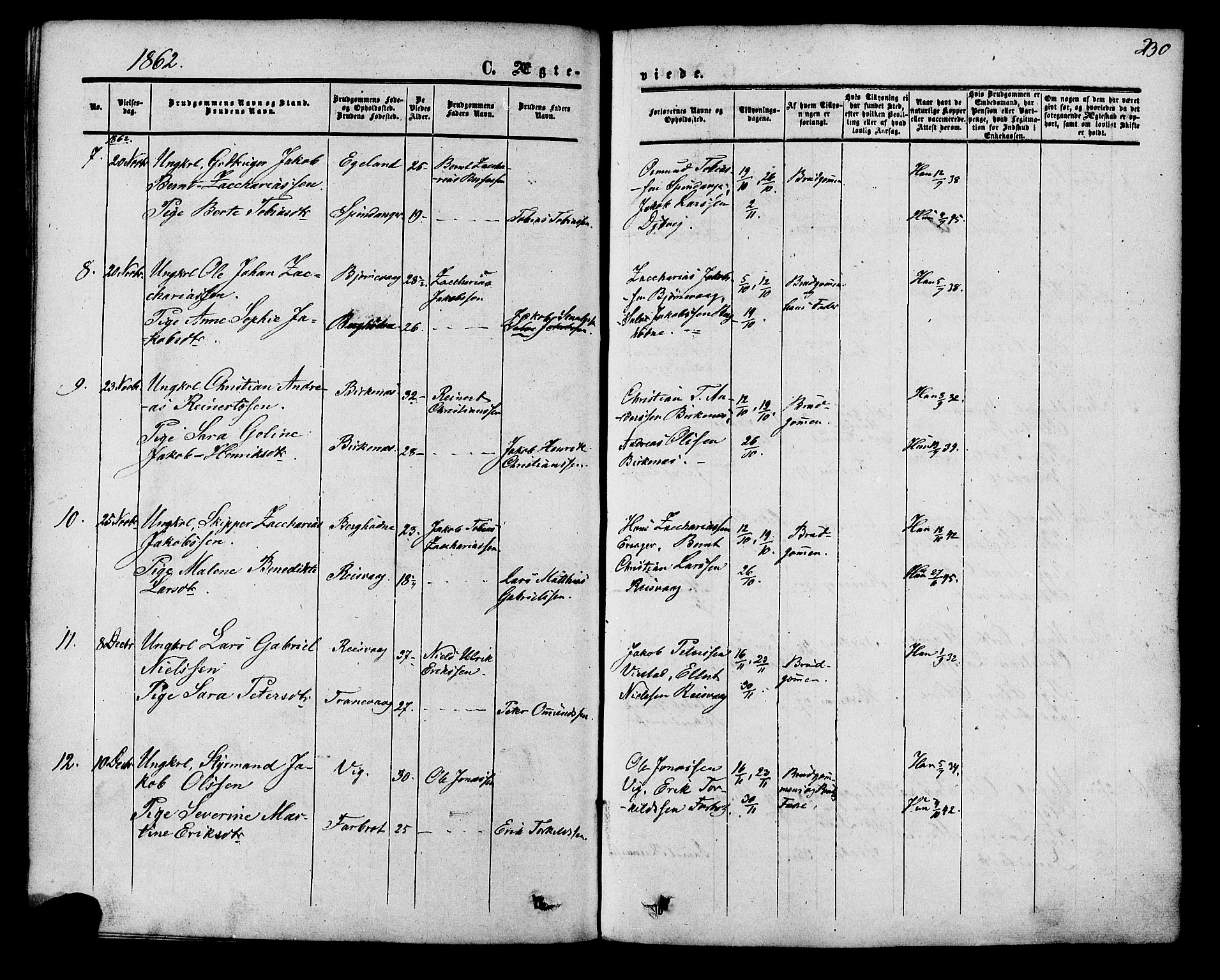 Herad sokneprestkontor, SAK/1111-0018/F/Fa/Fab/L0004: Parish register (official) no. A 4, 1853-1885, p. 230