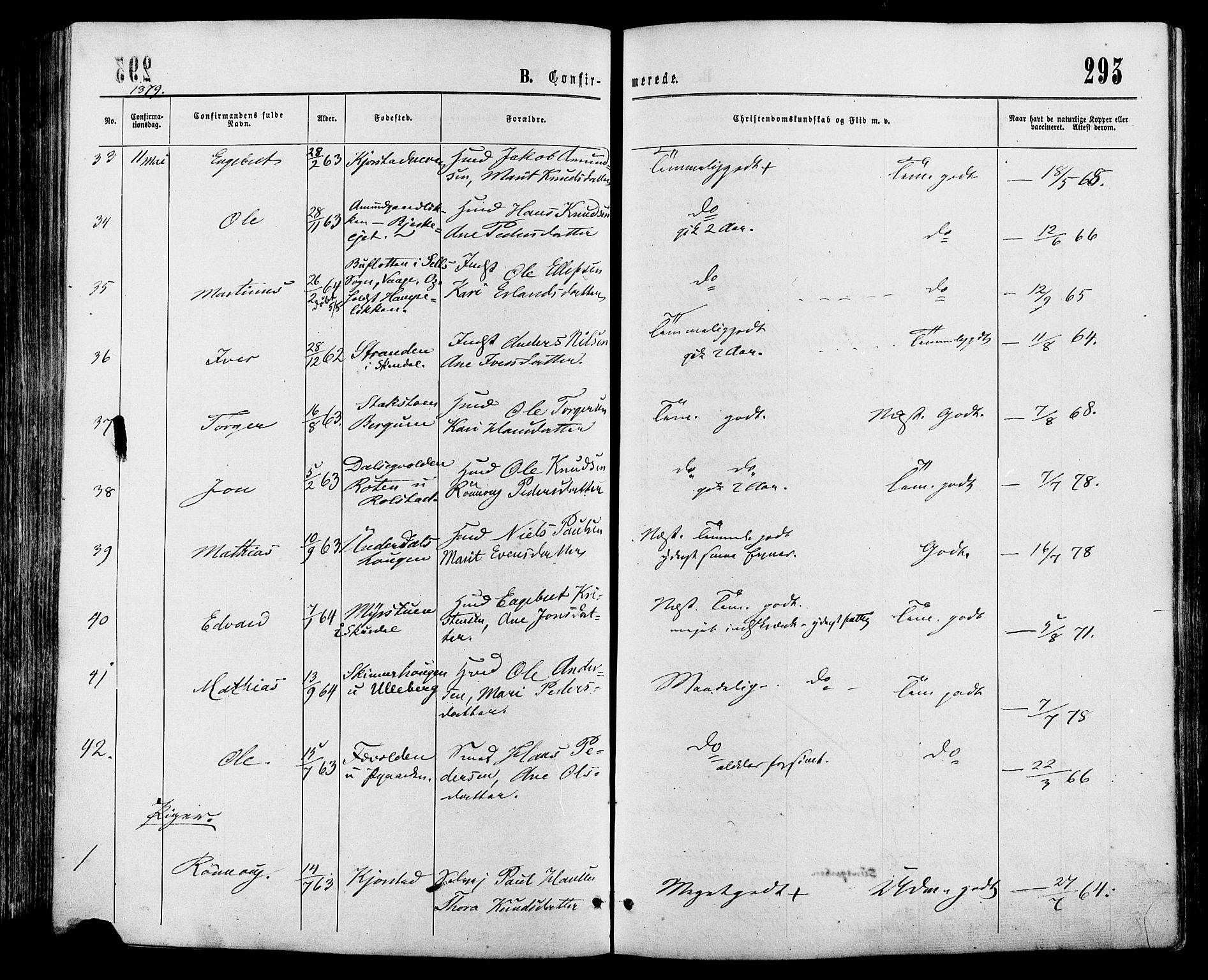 Sør-Fron prestekontor, AV/SAH-PREST-010/H/Ha/Haa/L0002: Parish register (official) no. 2, 1864-1880, p. 293