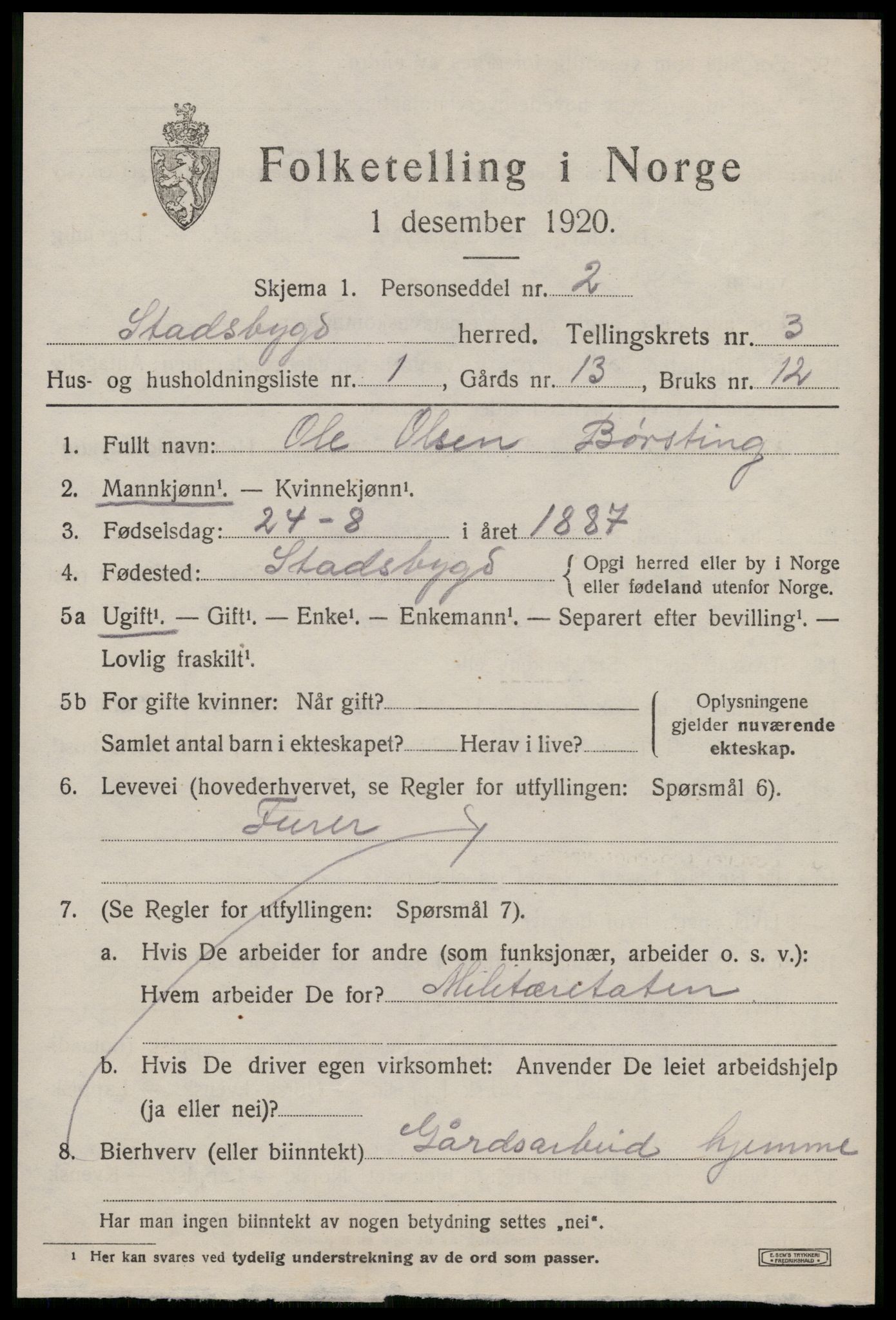 SAT, 1920 census for Stadsbygd, 1920, p. 1664